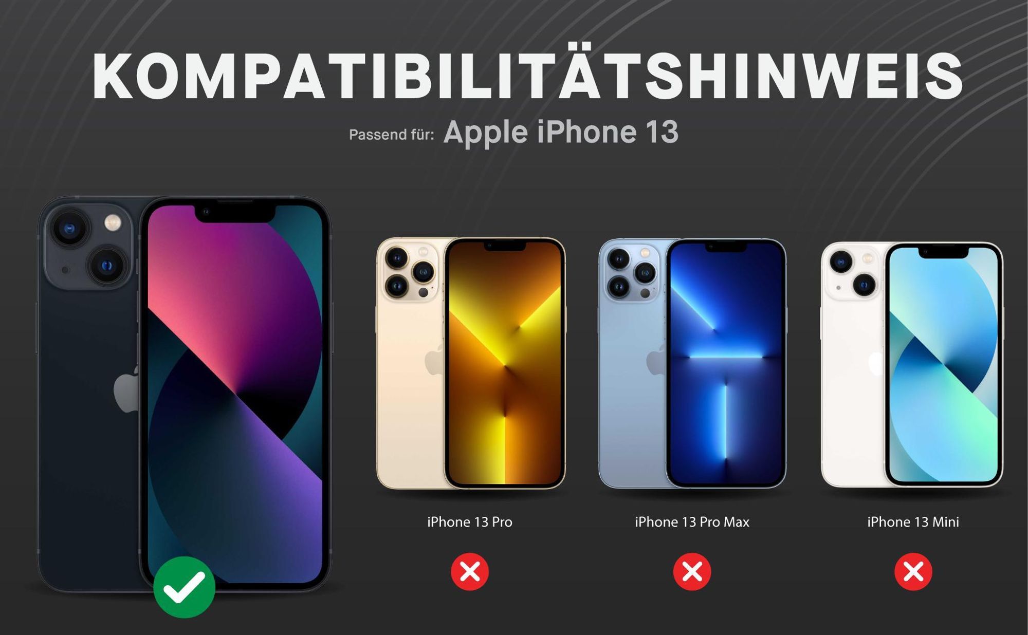 Kompatibilitätshinweise Displayglas für Apple iPhone 13