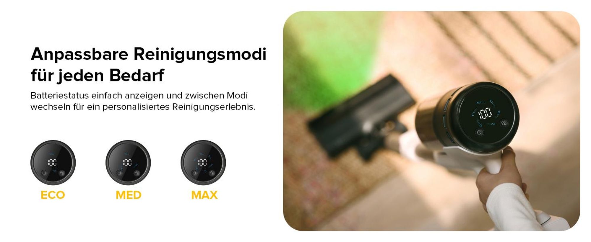 Roborock H60 Pro Handstaubsauger, Akku-Staubsauger 170AW  Saugleistung, 80 Min Laufzeit, 90° flexibles Saugrohr, LED, Anti-Tangle-Bürste für Teppiche