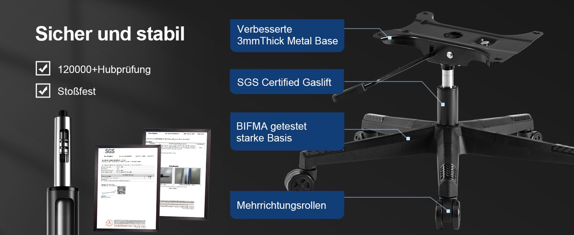 LUCKRACER Gaming-Stuhl Gaming Chair Bürostuhl Ergonomisch mit Lendenkissen Kopfkissen, Höhenverstellbarer Gamer Stuhl 150kg Belastbar, Fußstütze grau