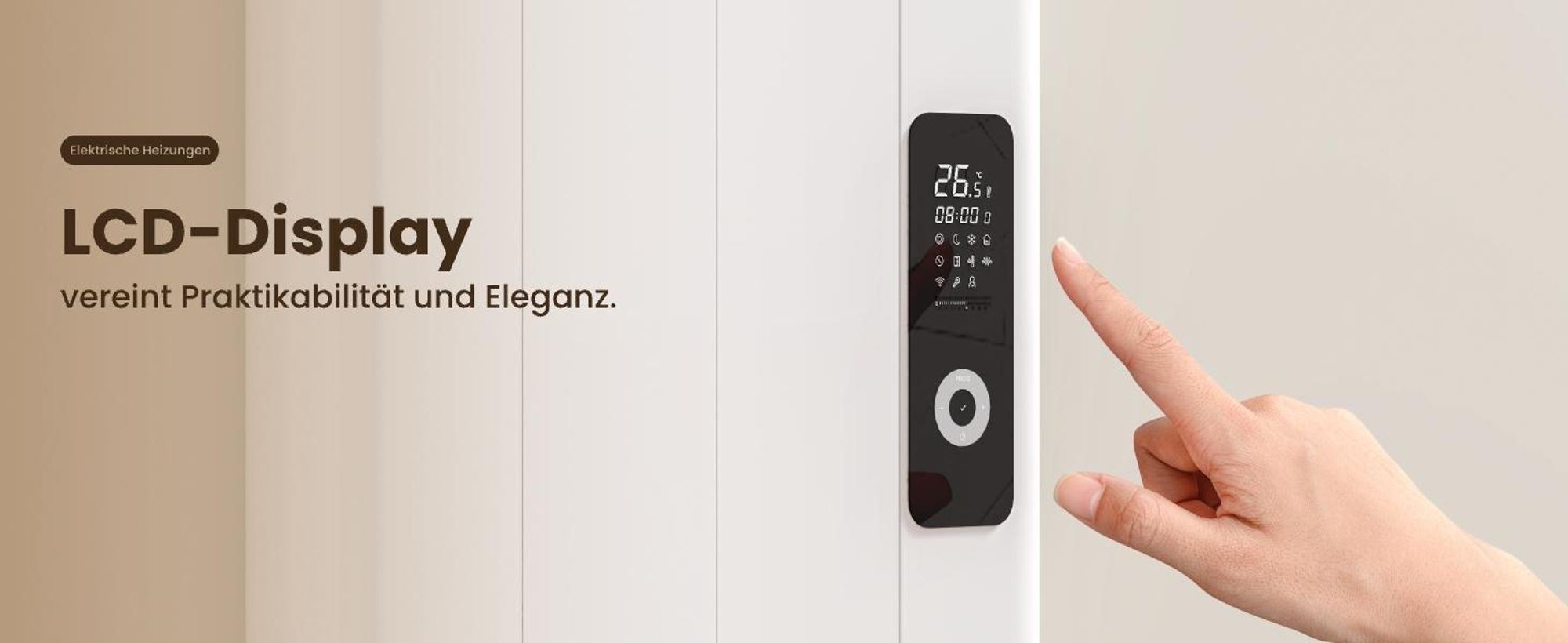 EMKE® Elektroheizung 1000W LCD Display Weiß Elektro Konvektor 1600x362x60mm WiFi + Alexa/Google Home, Wandmontage Elektroheizkörper für 9m² Raum