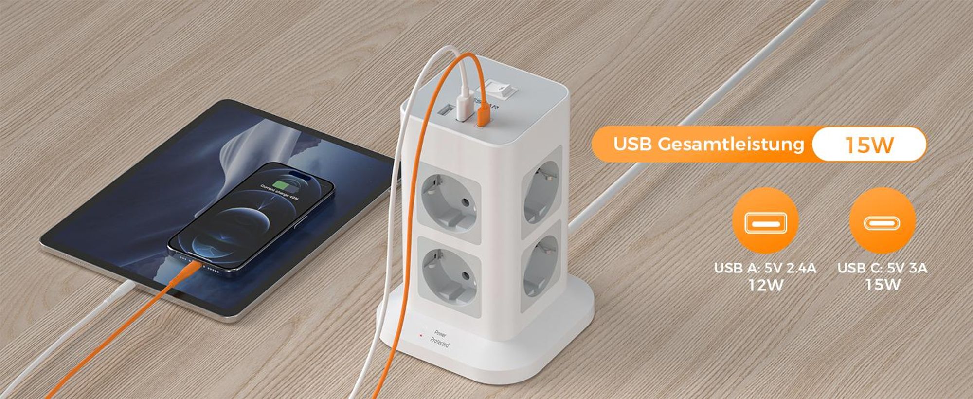 2 USB A und 1 USB C