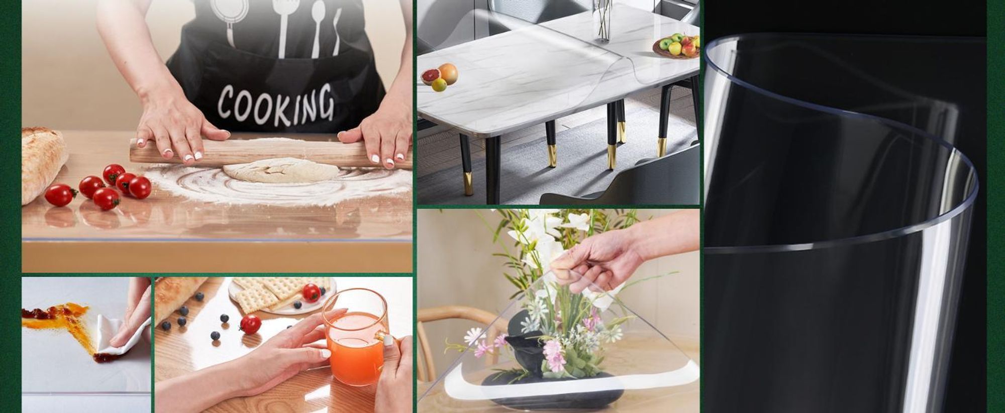 Transparente PVC Tischmatte schützt Holztisch vor Kratzern und Flecken, pflegeleicht und langlebig.