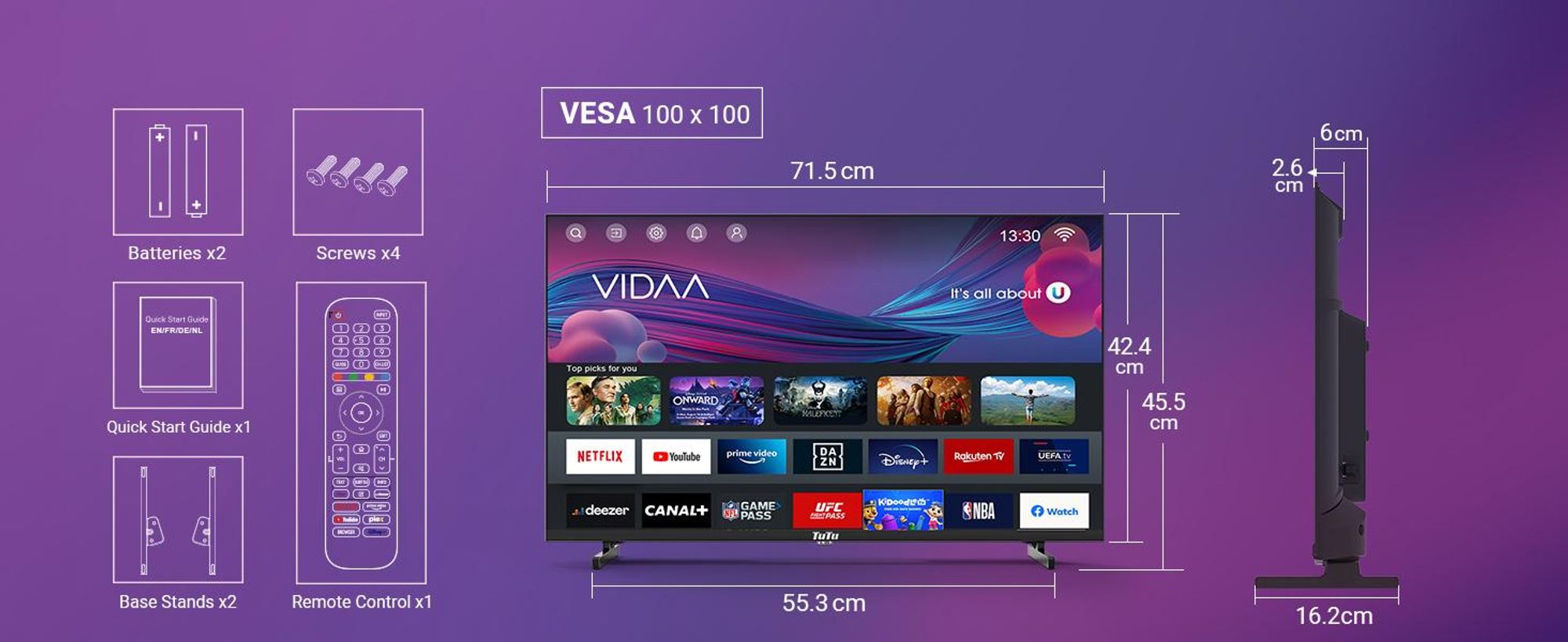 TuTu VIDAA Smart TV - LED Full HD - 25 Zoll/64 cm - Randlos Design - Tripple Tuner DVB-T/T2/S/S2/C - HDMI x3, USB x2, CI+ - Streaming-Apps - Hotel Mode - TUV25FQ1B