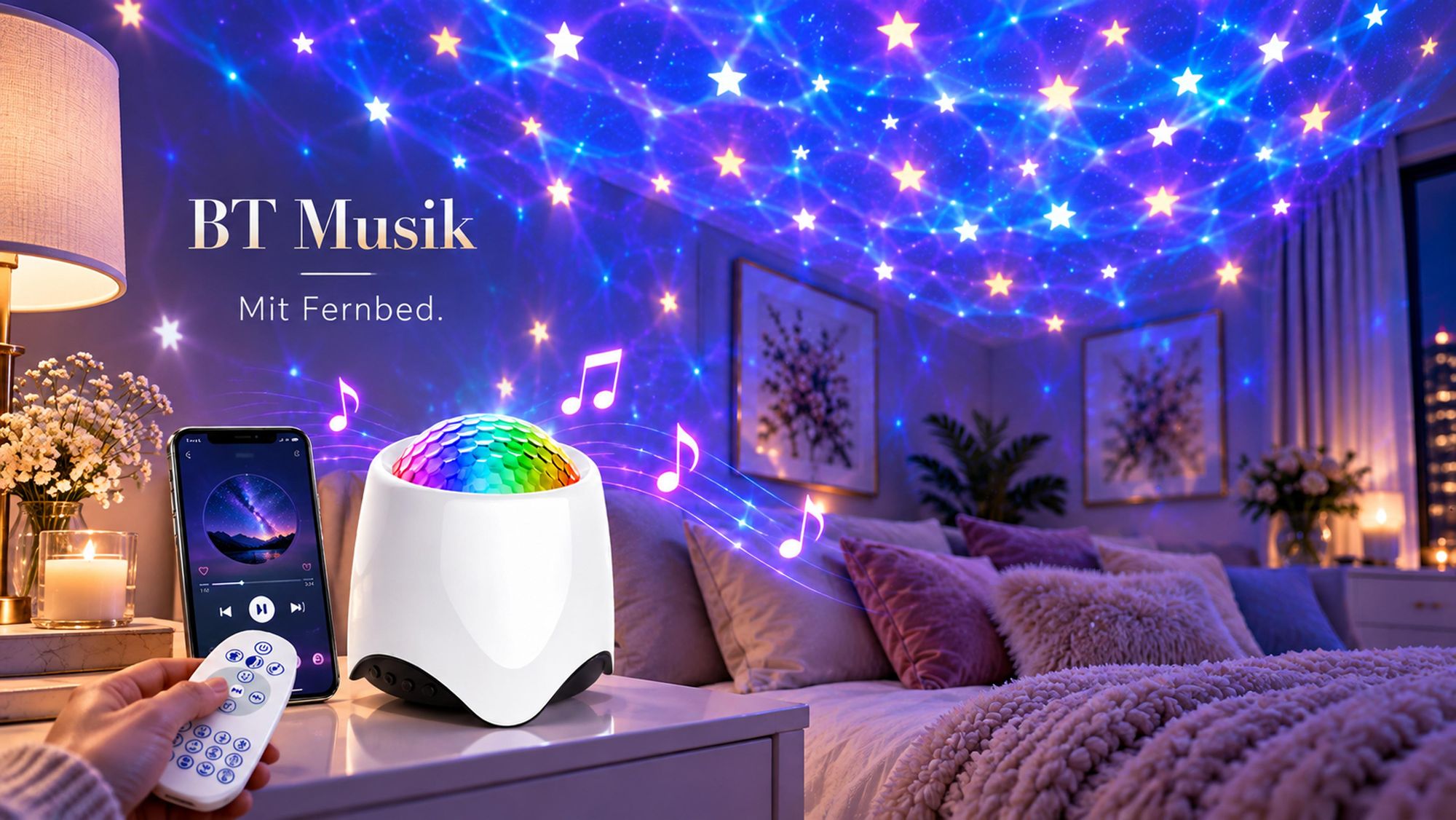 Sternenhimmel Projektor Nachtlicht Aurora Lampe Wasserwellen Led Nordlicht Lampe 56 Lichtmodi Musik Lautsprecher Schlafzimmer Party Kinder Zimmer Deko