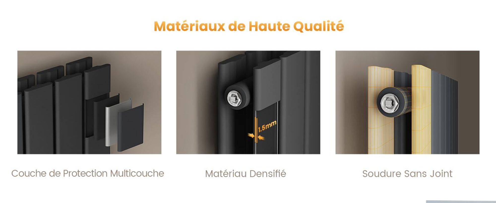Radiateur EMKE Radiateur à panneaux design vertical 1600x460mm anthracite Double couche plat Raccordement central Chauffage Acier SPCC, 1449 W sans thermoplongeur