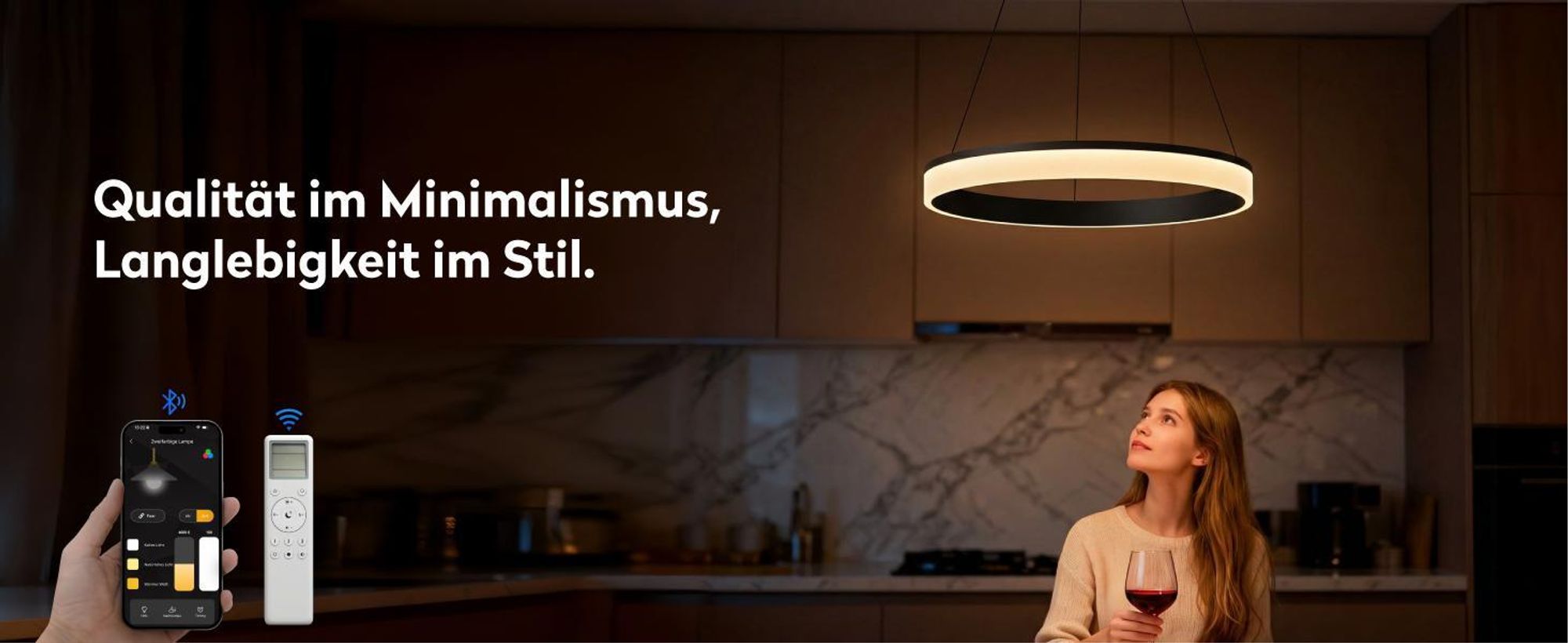 doporro Moderne LED Pendelleuchte – 60cm Dimmbare Esszimmerlampe hängend mit App & Fernbedienung, 3000–6000K, CRI≥95, höhenverstellbar Gold Luvina02
