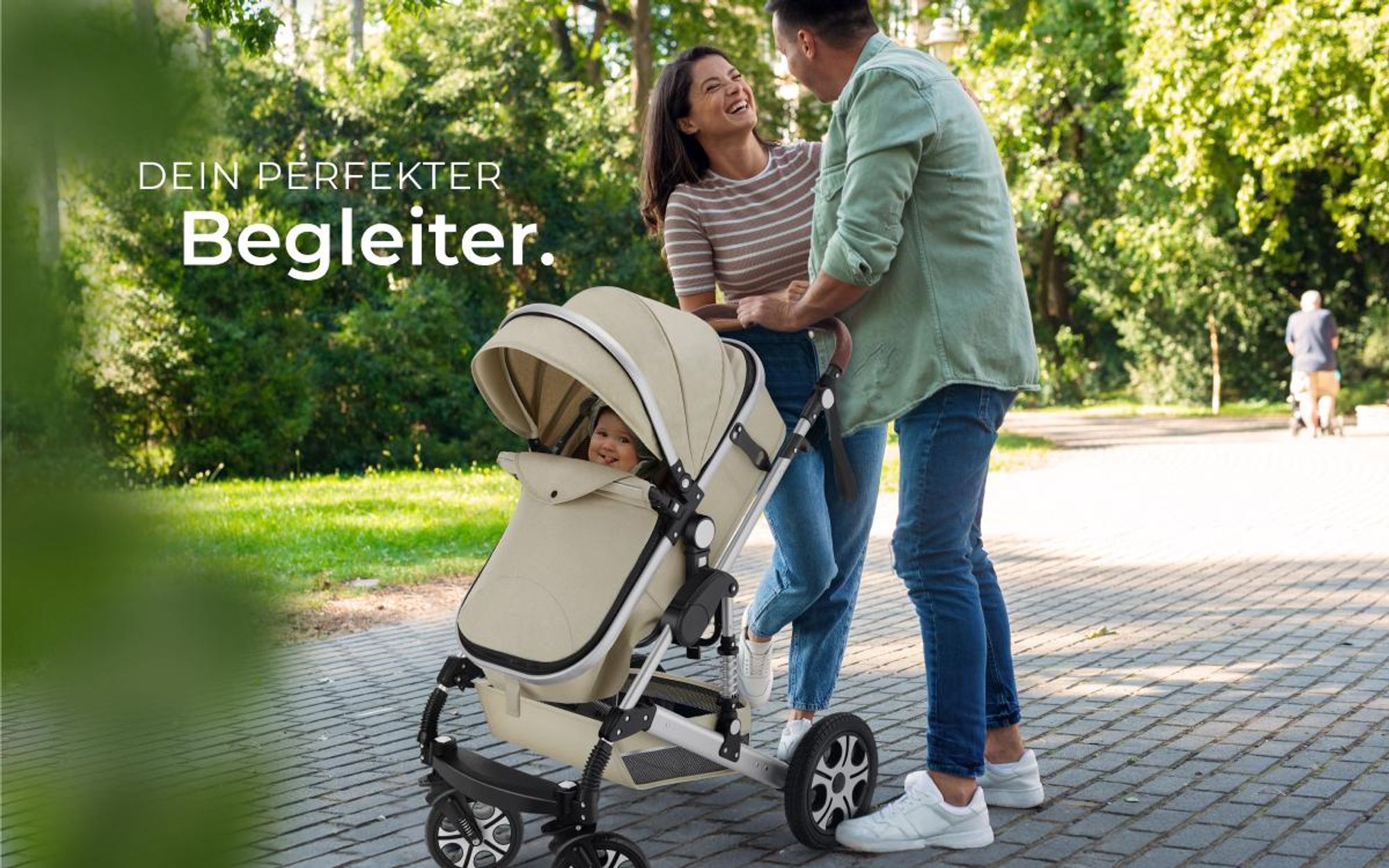 tectake® Kombi-Kinderwagen Mats 2 in 1, klappbar, mit 5-Punkt-Gurt, Bremse, Schutzbügel und Handschlaufe für 0 bis 36 Monate geeignet, Belastbarkeit 15 kg