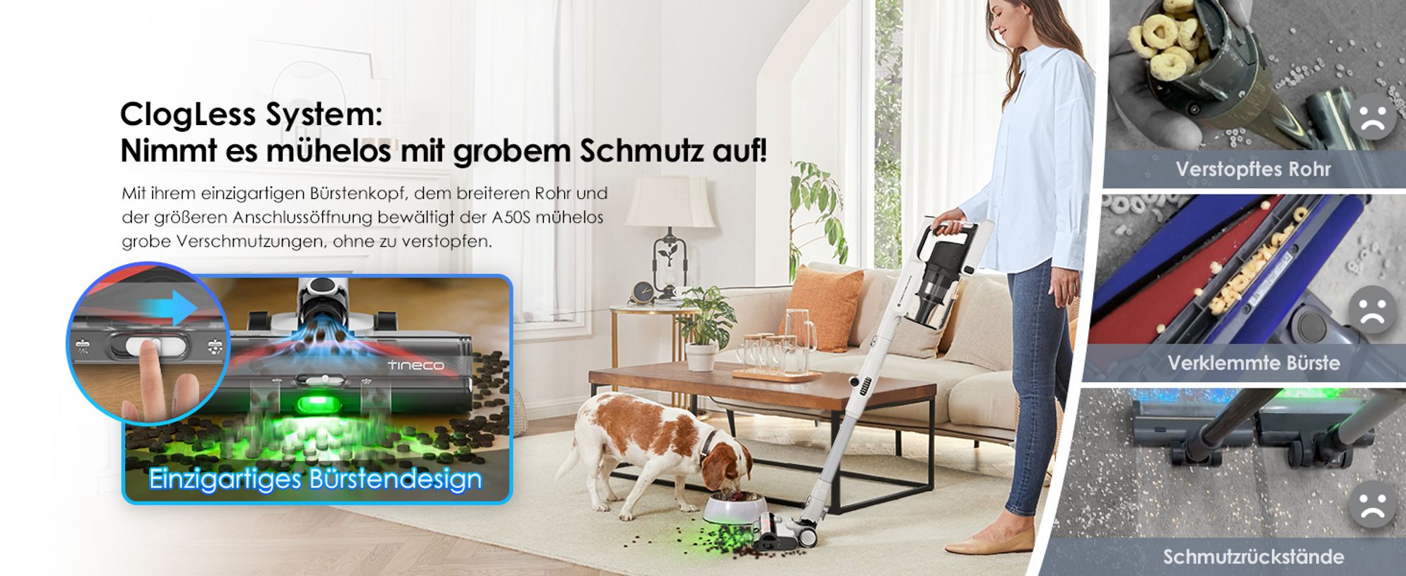 Tineco PURE ONE A50S Plus Akku Staubsauger, Flex Kabelloser Handstaubsauger 70 Min., 3DSense Power Bürste, PureCyclone Technol. 1L Staubbehälter