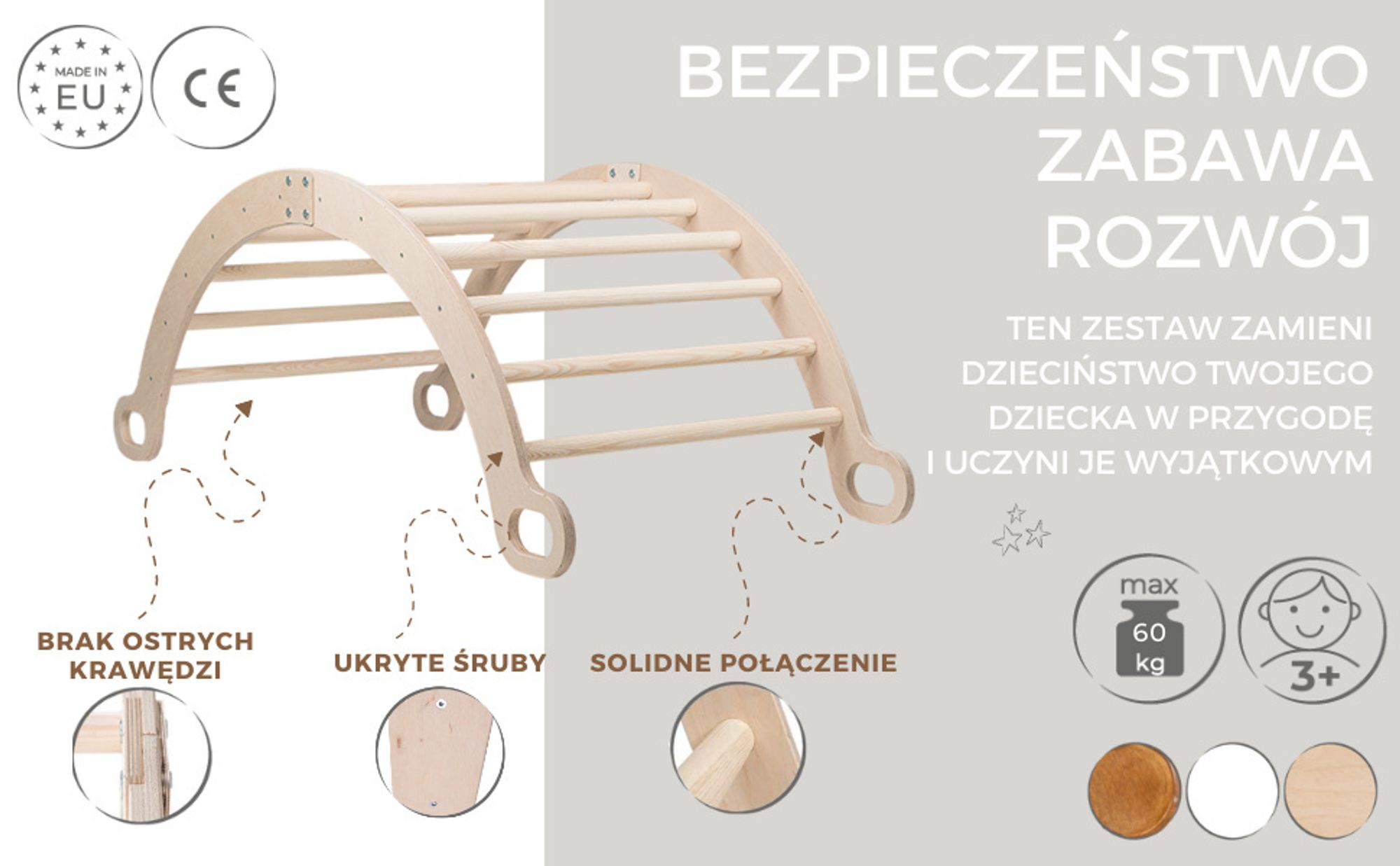 MAMOI® Bujak drewniany dla dzieci | Drewniana kołyska Drewniana drabinka do bujania z naturalnego drewna | Wielofunkcyjny bujak montessori Wspinaczka