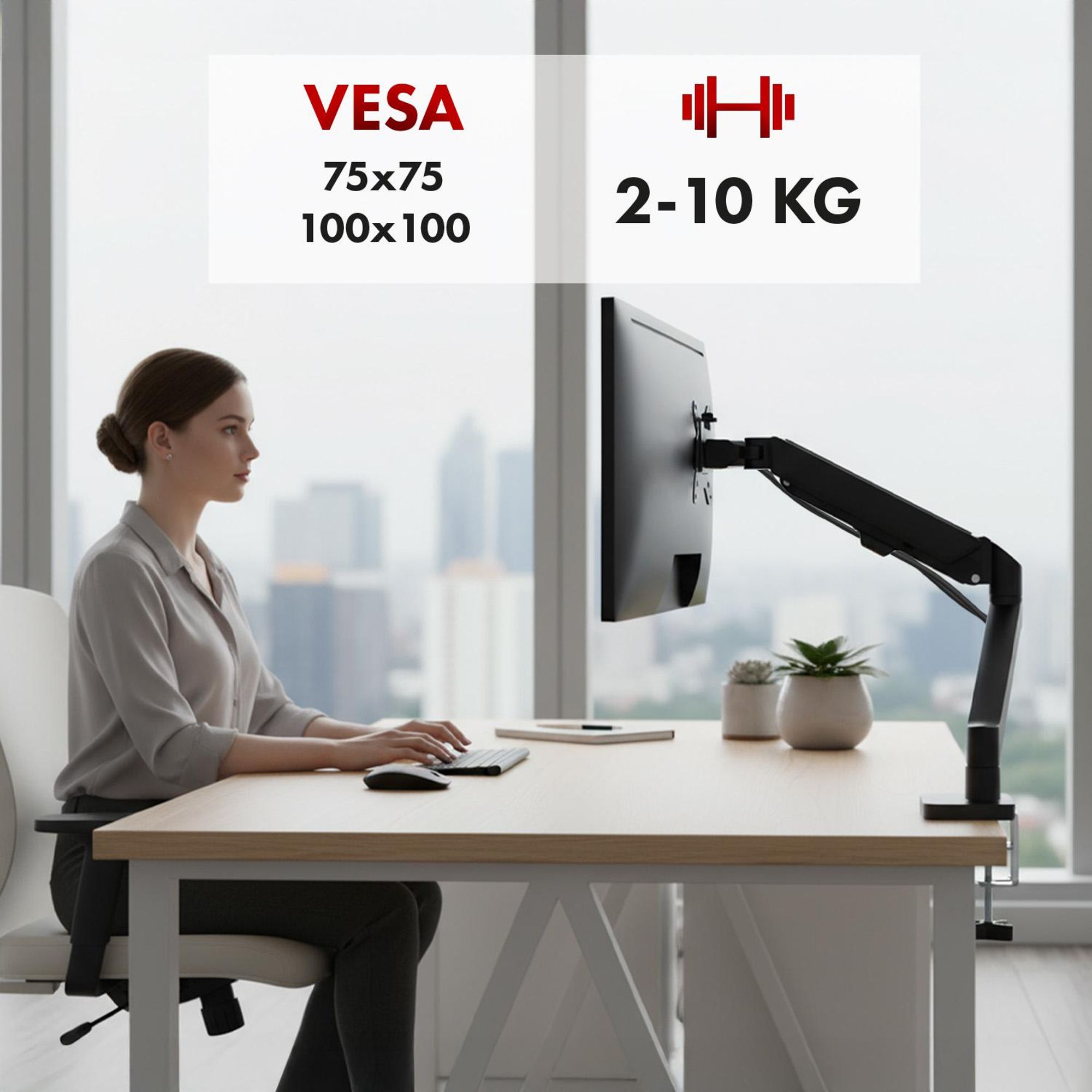 Maclean Monitorhalterung Gasfeder 17"-32" 2-10kg schwarz MC-133