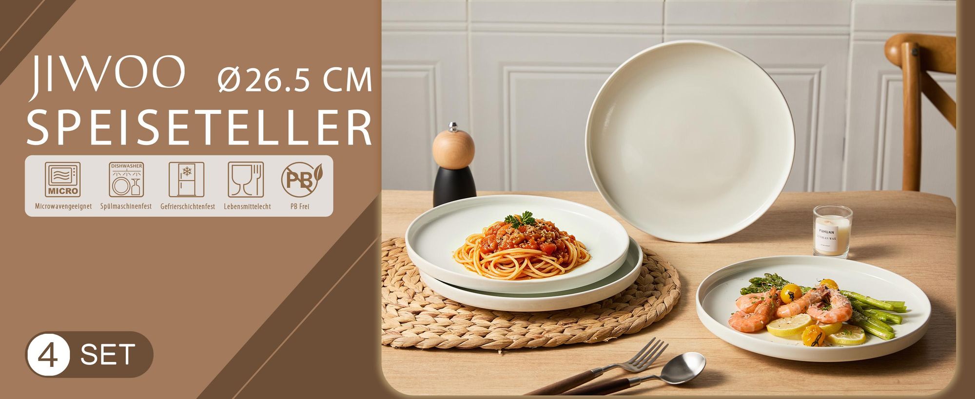 Teller set 4er Ø26,5 cm Keramik Essteller Steakteller Kuchenteller für 4 Personen Flachteller Set Porzellanteller Mikrowellen- und Spülmaschinenfest