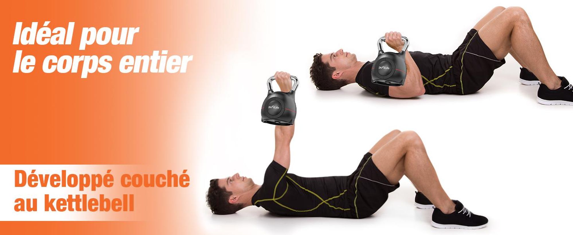 DH FitLife 7-en-1 Kettlebell réglable (1,5-10 kg), Haltère avec 7 niveaux de poids, Idéal pour l’entraînement du corps, Compact et Gain de place