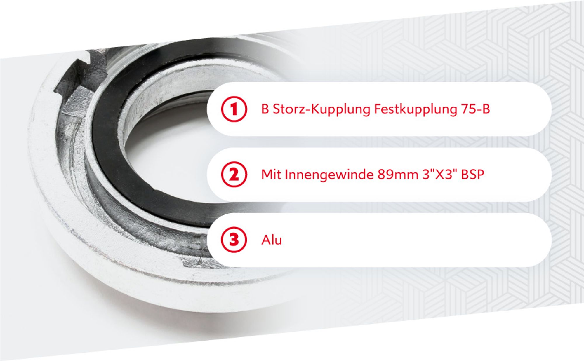 Wiltec Storz Kupplung B 89mm Festkupplung 75-B mit Innengewinde 3"X3" BSP aus Aluminium B Schlauchkupplung