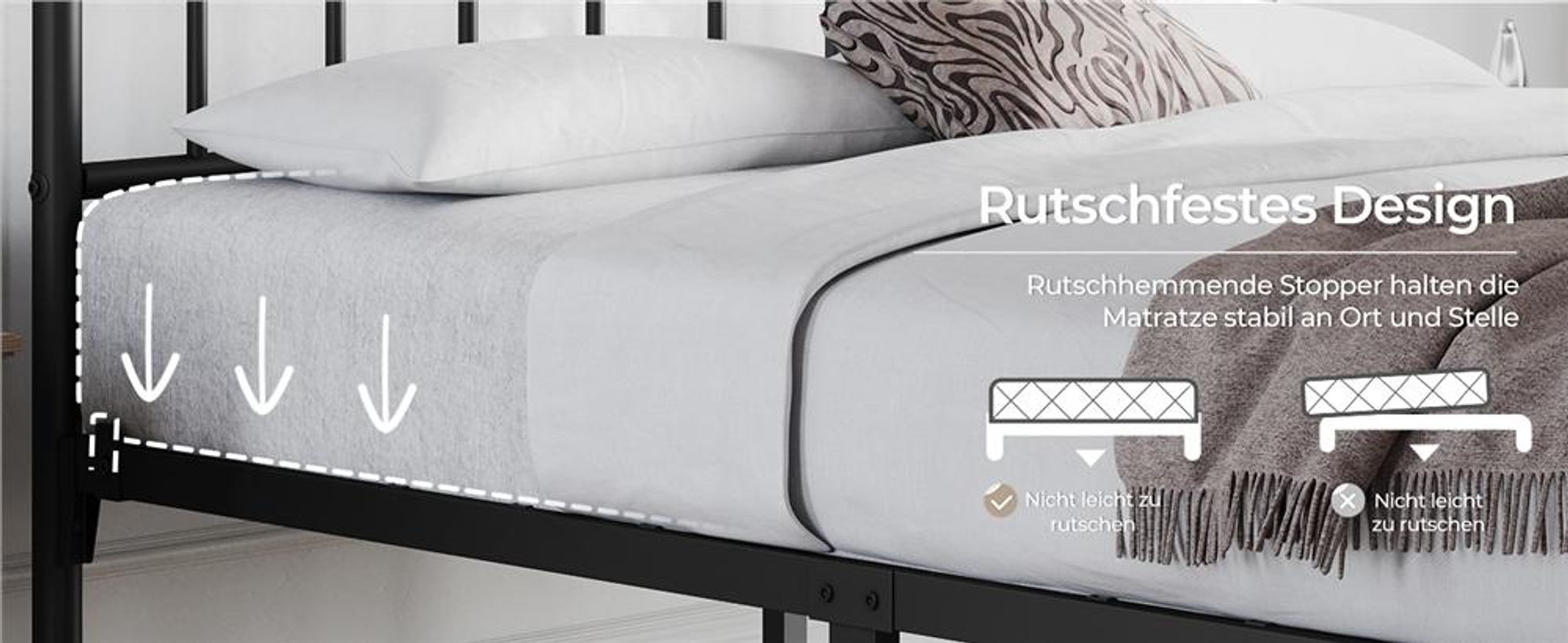 Yaheetech Bettrahmen Metallbett 140 x 200 cm, Bettgestell aus Metall mit Lattenrost, Modern Gästebett Jugendbett, Schwarz