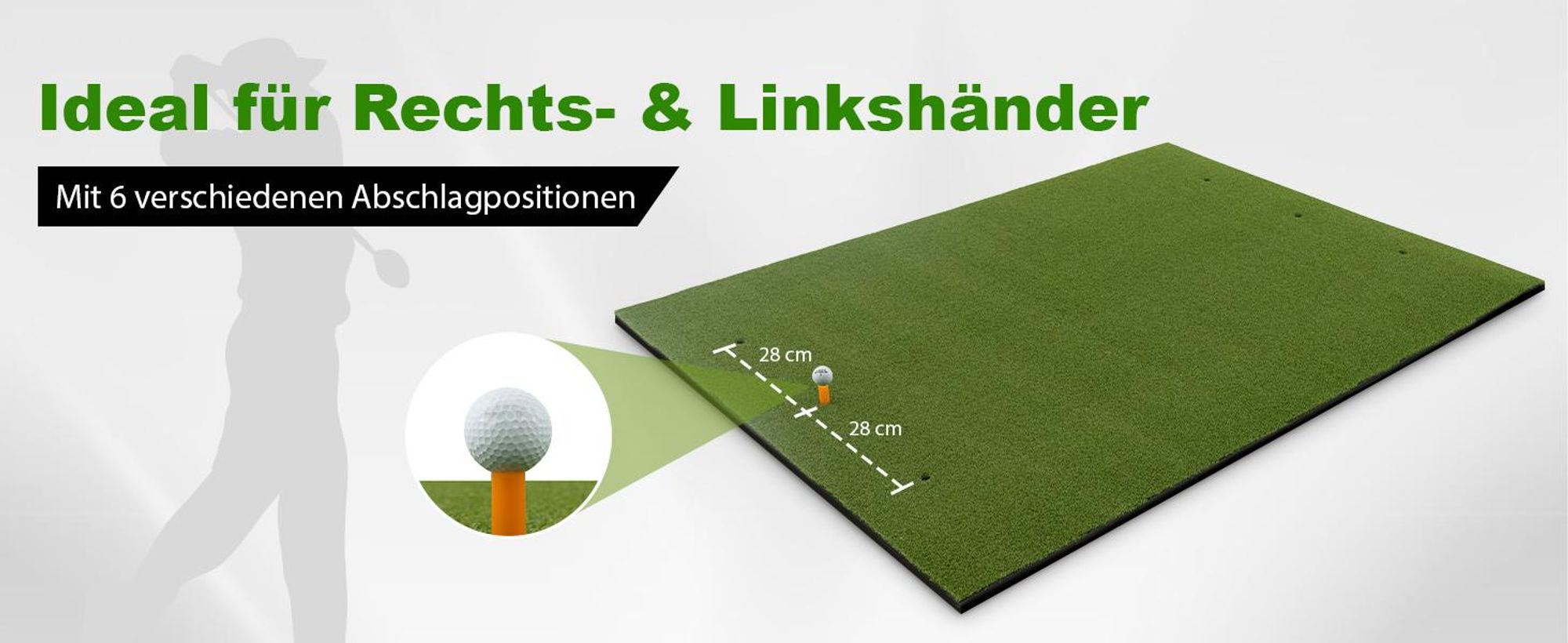 COSTWAY Golf Übungsmatte inkl. 2 Gummi-Tees und 2 Ausrichtungsstäbe, Golfmatte mit 6 Abschlagpositionen, für Indoor und Outdoor 152 x 117 cm, 25 mm