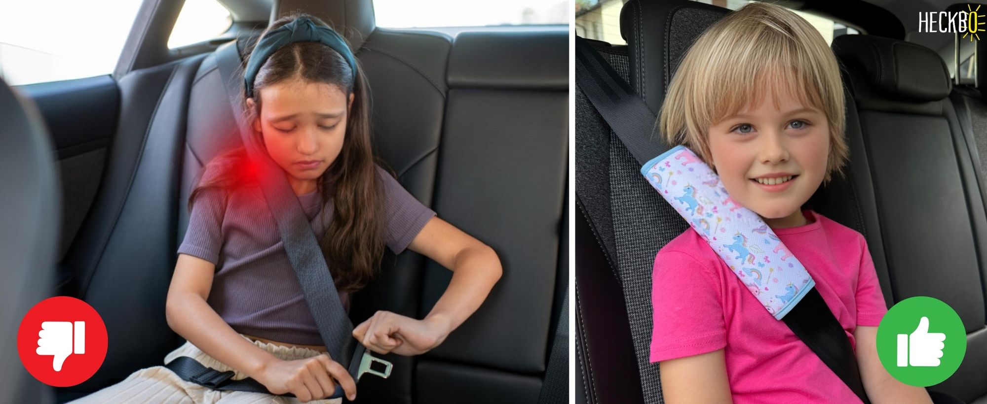 2x HECKBO Auto Einhorn Mädchen Gurtschutz Schulterpolster Gurtschoner Schulterkissen Autositze Gurtpolster für Kinder & Erwachsene