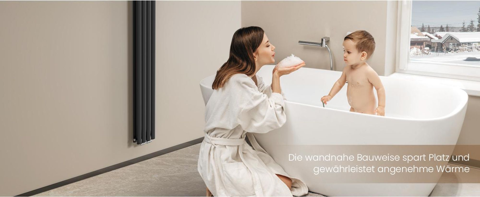 EMKE Design-Röhrenheizkörper für Warmwasserbetrieb Mittelanschluss Vertikal Oval Doppellagig 678 Watt 24 cm x 180 cm Anthrazit ohne Heizstab