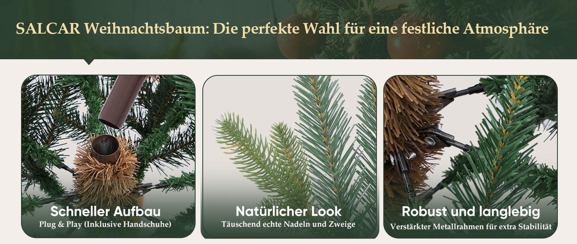 Salcar 180 cm Künstlicher Weihnachtsbaum Christbaum PE PVC Nordmanntanne Tannenbaum mit Echtholz Baumständer