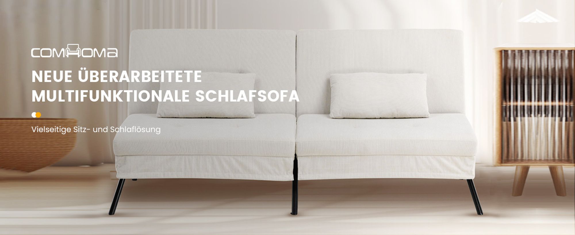 COMHOMA Sofa Schlafsofa mit Schlaffunktion, Klappsofa, Bettcouch, ecksofa, Couch Gästebett, 3-Sitzer Sofa, mit verstellbare Rückenlehne aus Kordstoff