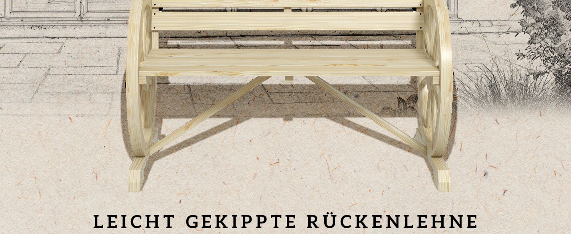 Outsunny Gartenbank 2-Sitzer Sitzbank Holzbank Wagenrad-Design bis 240 kg