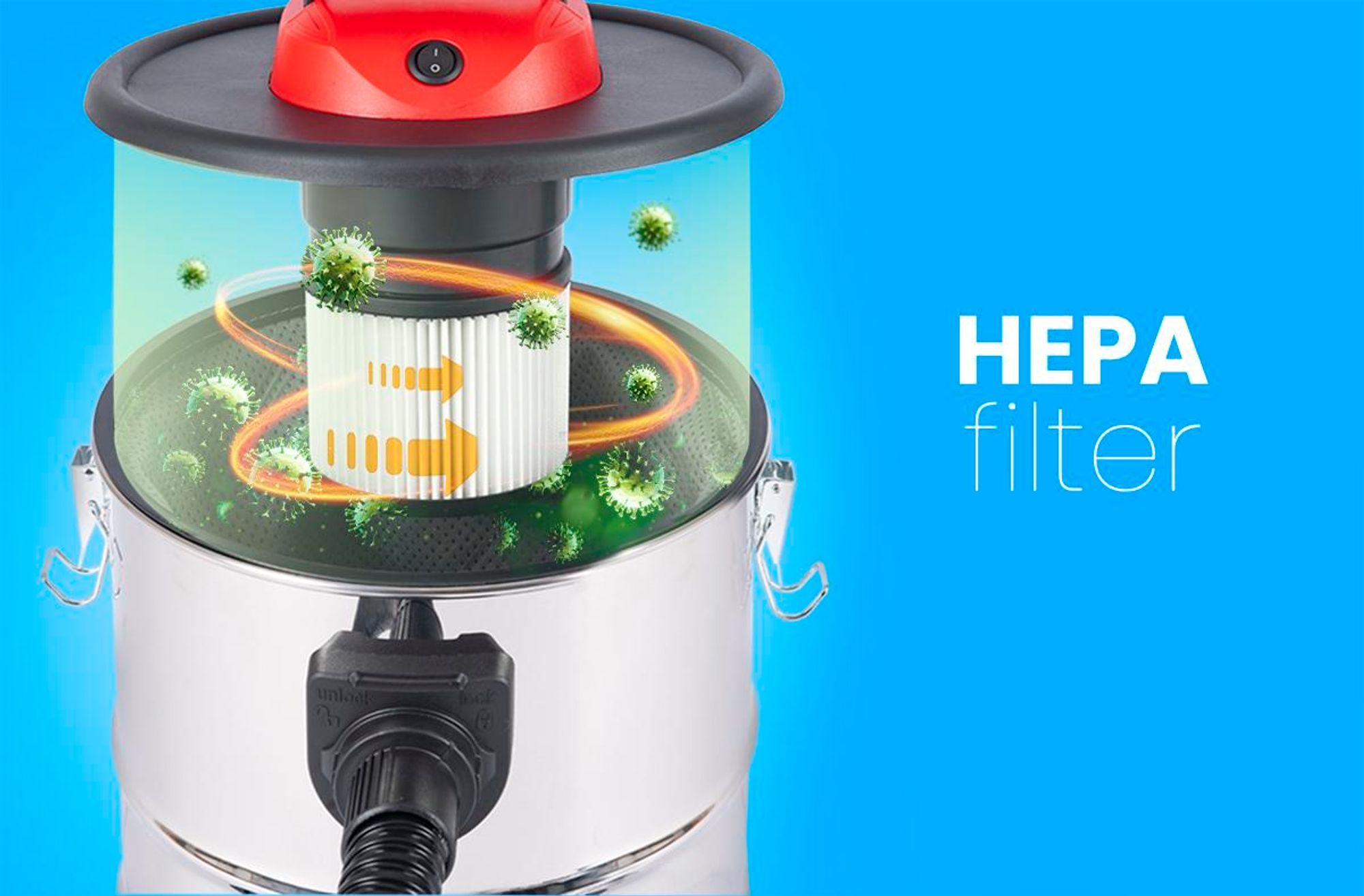 LEHMANN Haddo Aspirateur Industriel 2000W, Aspirateur à Cendres pour Cheminée, Filtre HEPA, Réservoir en Acier Inoxydable 20L, Fonction Soufflerie