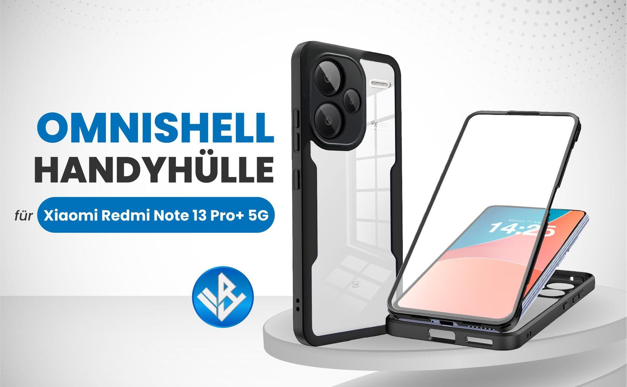 Schwarze 360 Grad Hülle für Xiaomi Redmi Note 13 Pro+ 5G mit Kameraschutz