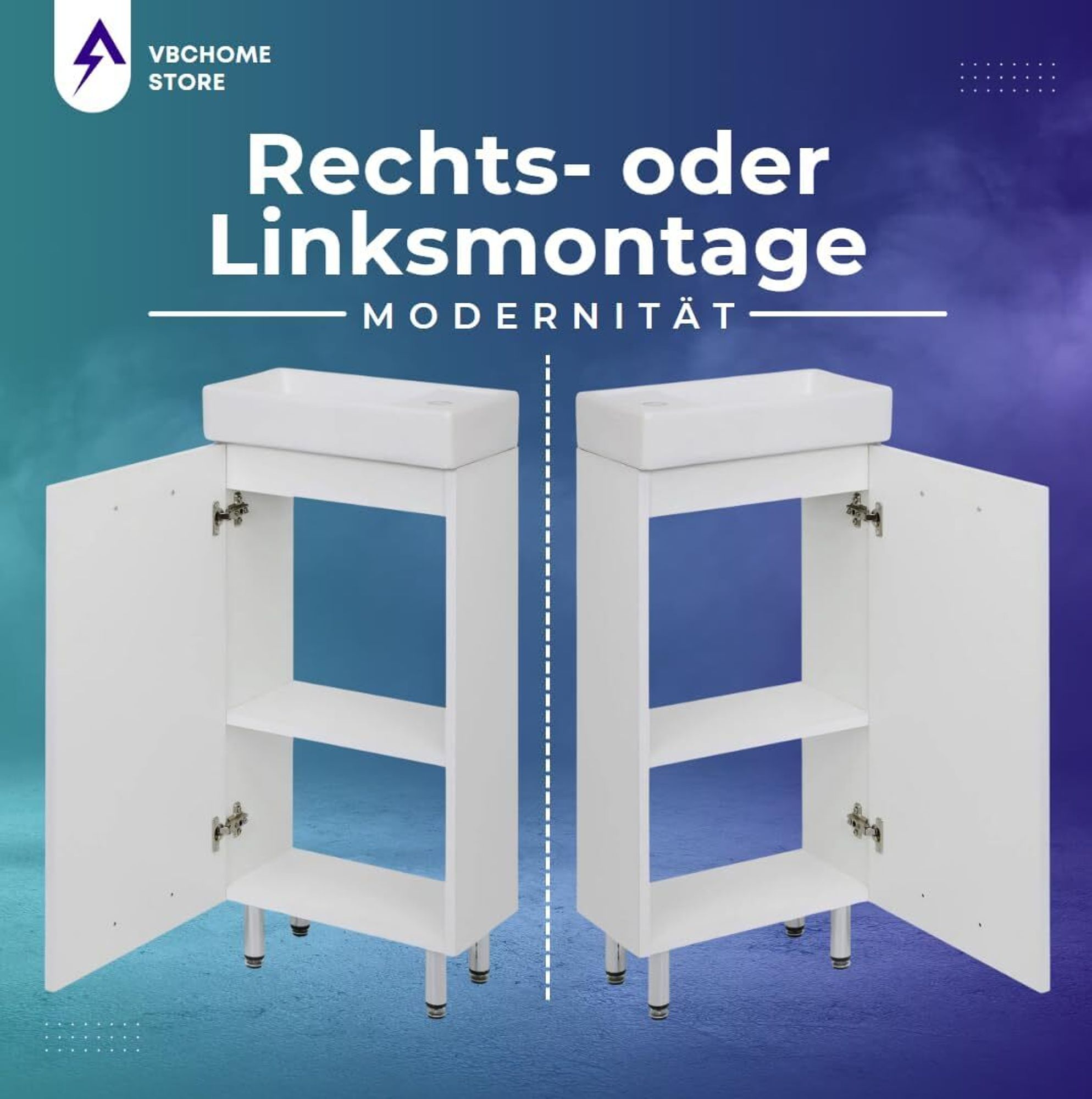 VBChome Badunterschrank 40x85x22 cm Weiß Stehend mit Keramik-Waschbecken – Waschtischunterschrank mit Armaturloch – Badezimmermöbel Set Modern