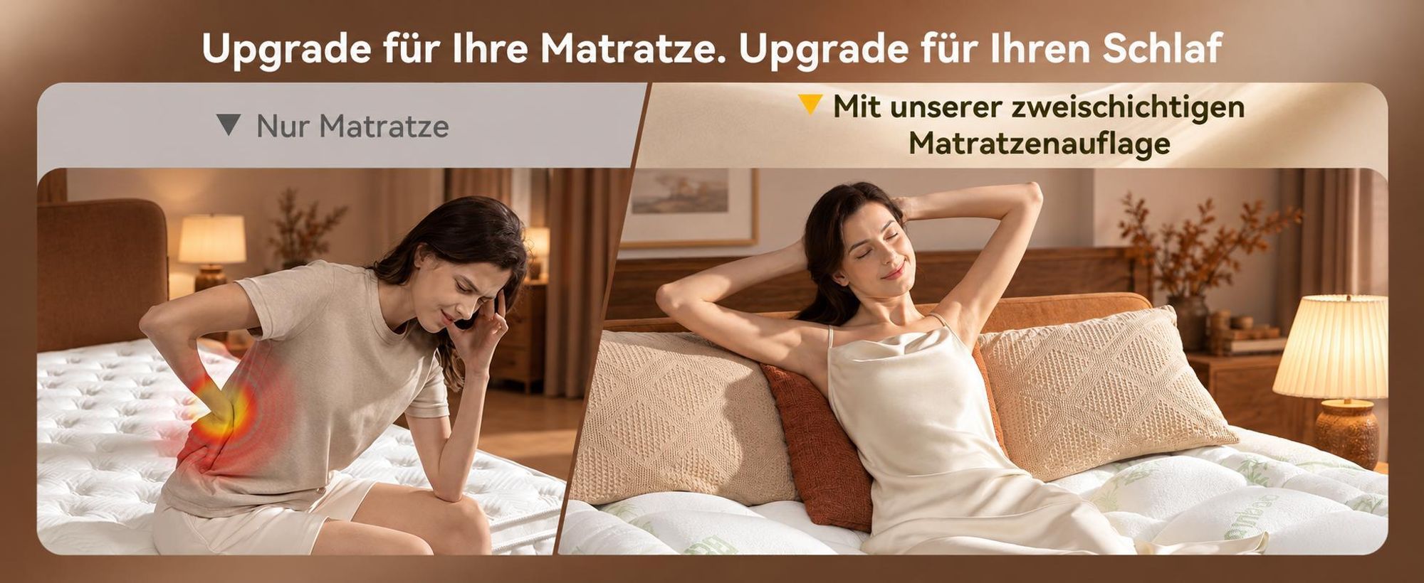 NicePlus 2-in-1 Topper, 180x200X10cm, 5-Zonen Memory Foam + Bambus-Pillow-Top, mit Eckgummis für alle Matratzen, H2/H3, Grün