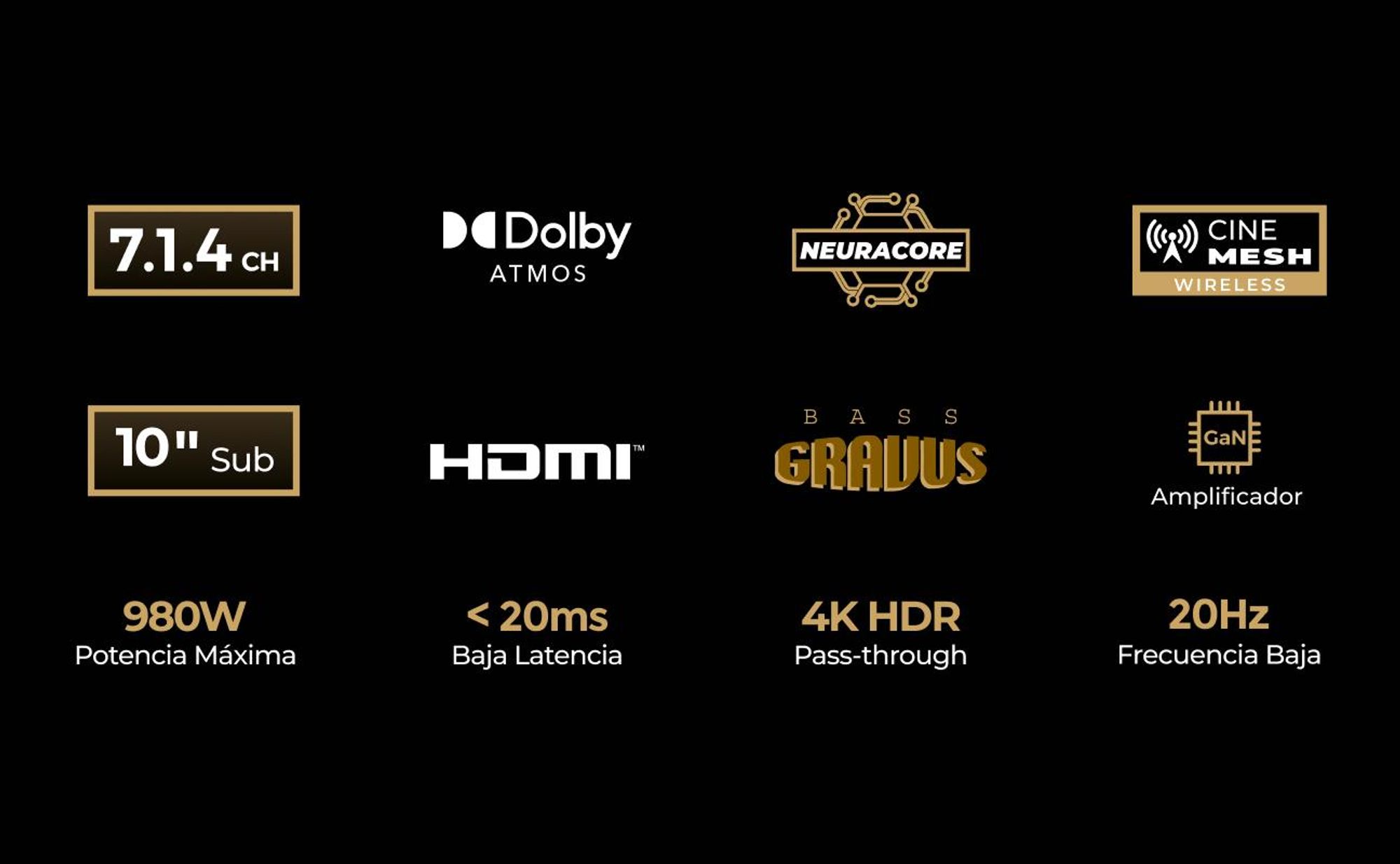 ULTIMEA Skywave Series: Sistema de sonido envolvente inalámbrico profesional de 7.1.4 canales para televisión, con Dolby Atmos, barra de sonido de 980 W y subwoofer inalámbrico de 10"
