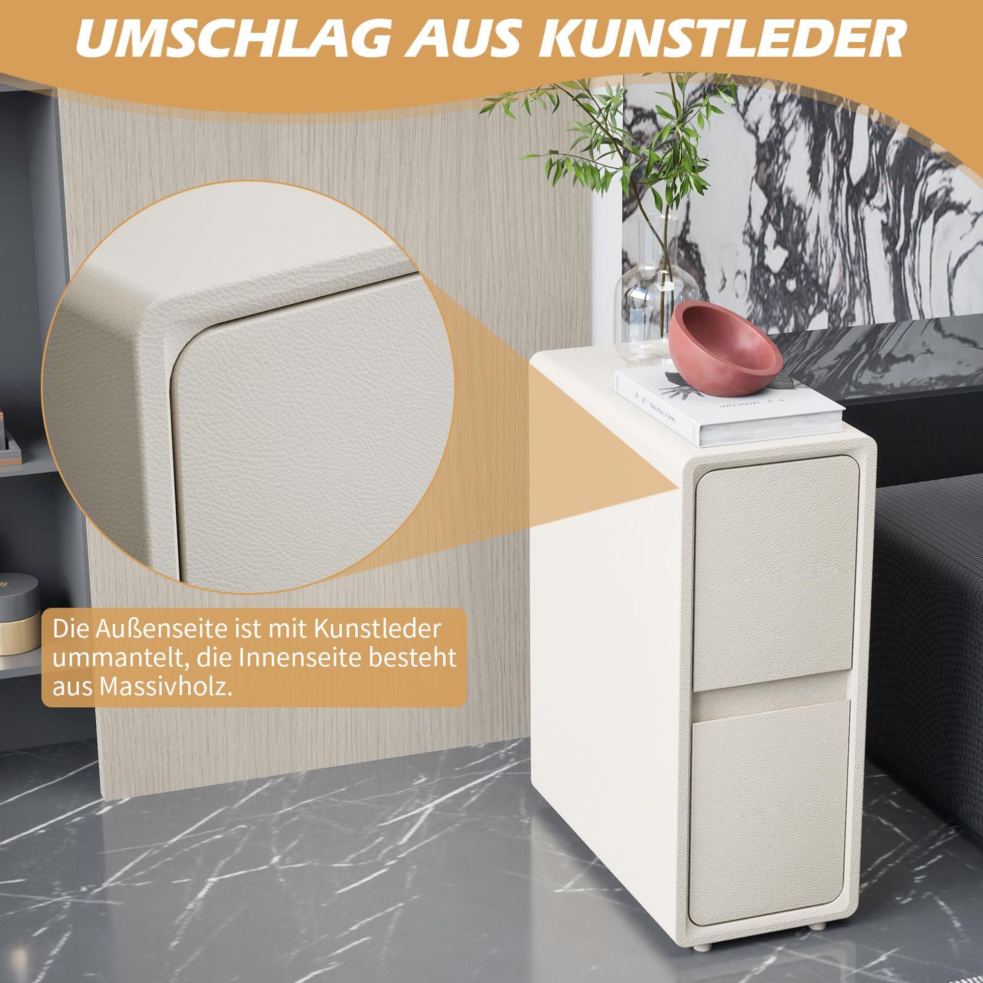 TWSOUL Nachttisch Schmaler Beistelltisch, Vormontierter Nachtschrank Schmal 20 cm Breit