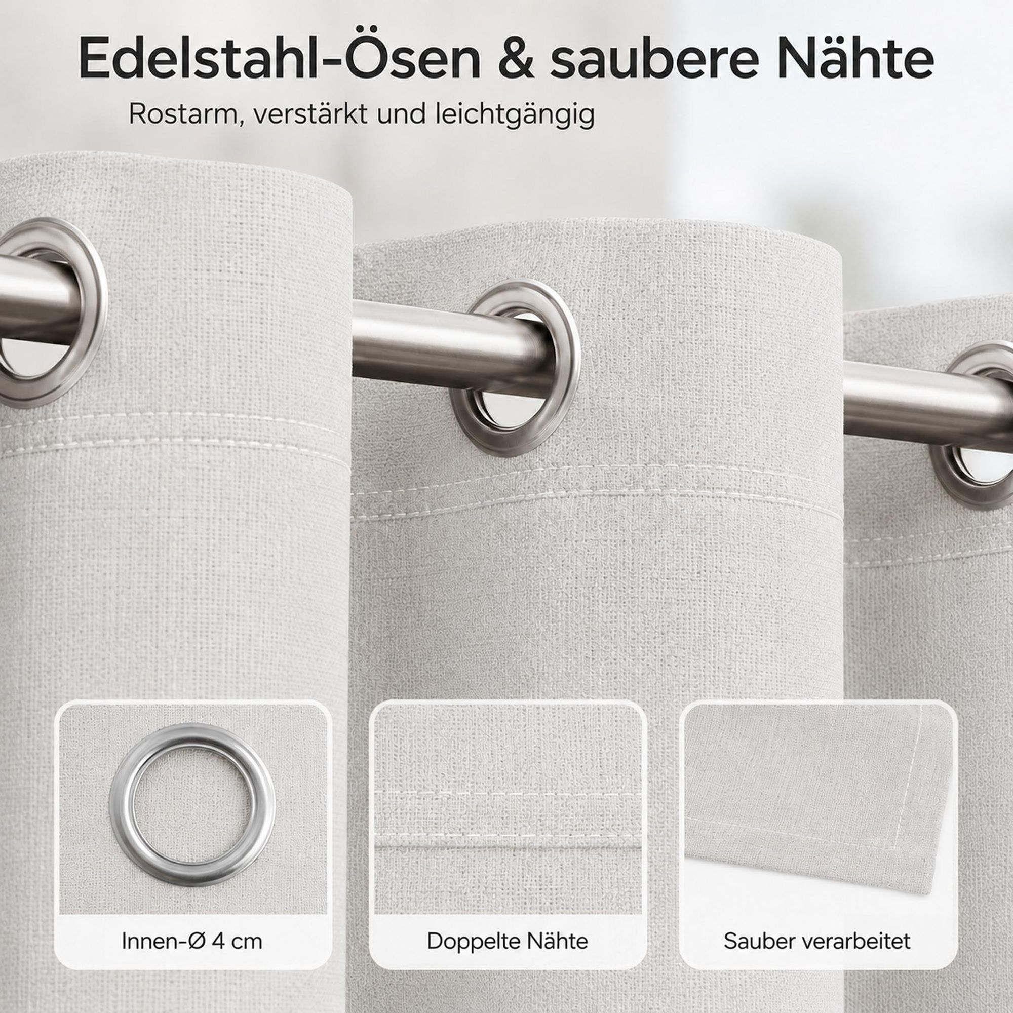 Outdoor Vorhang mit Ösen Grauweiß 254 x 214 cm Winddicht Thermo Gardine Extra Breit 100% Verdunkelung UV Schutz Blickdicht Balkonvorhang für Pavillon Terrasse