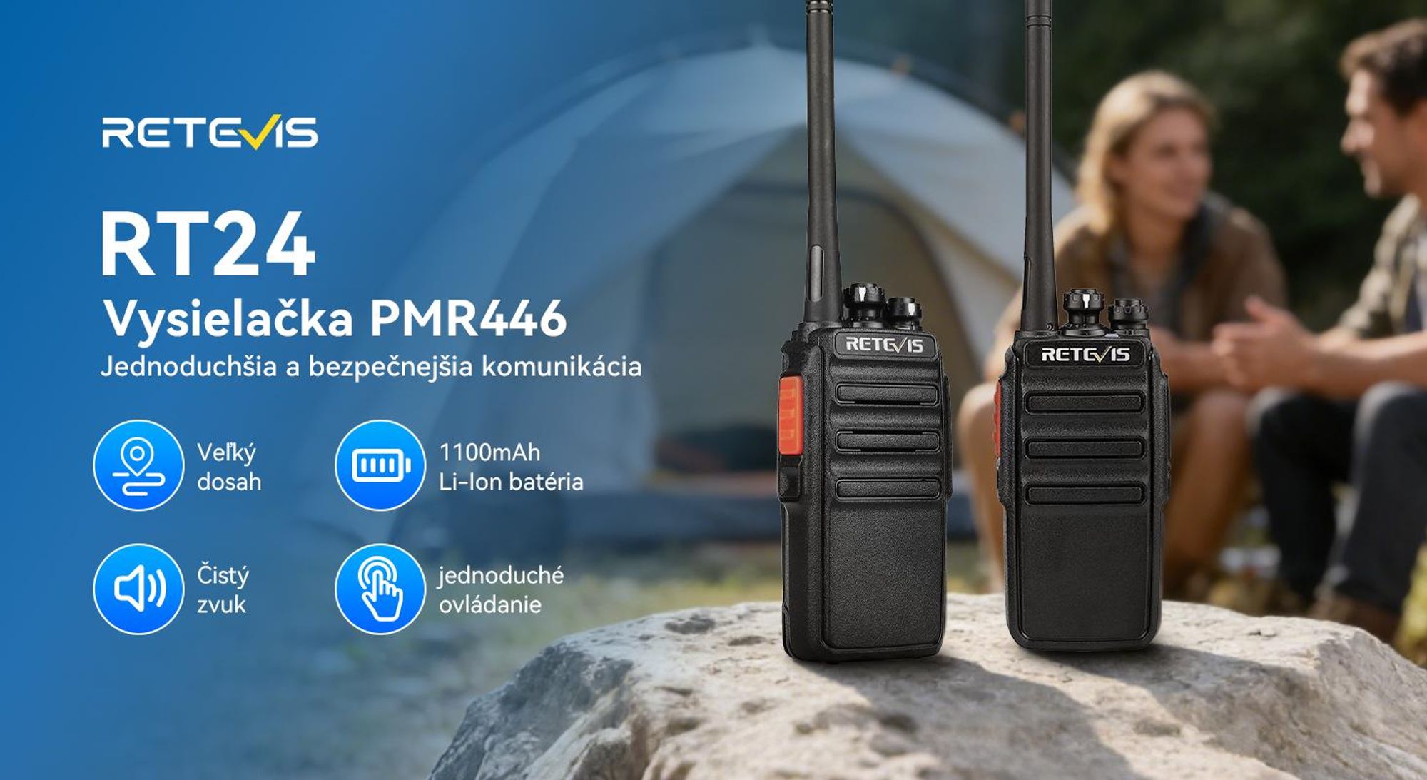Retevis RT24 Krótkofalówki i Walkie Talkie, Walkie Talkie dalekiego zasięgu z zestawem słuchawkowym, i ładowarką USB, dla rodziny, na zewnątrz