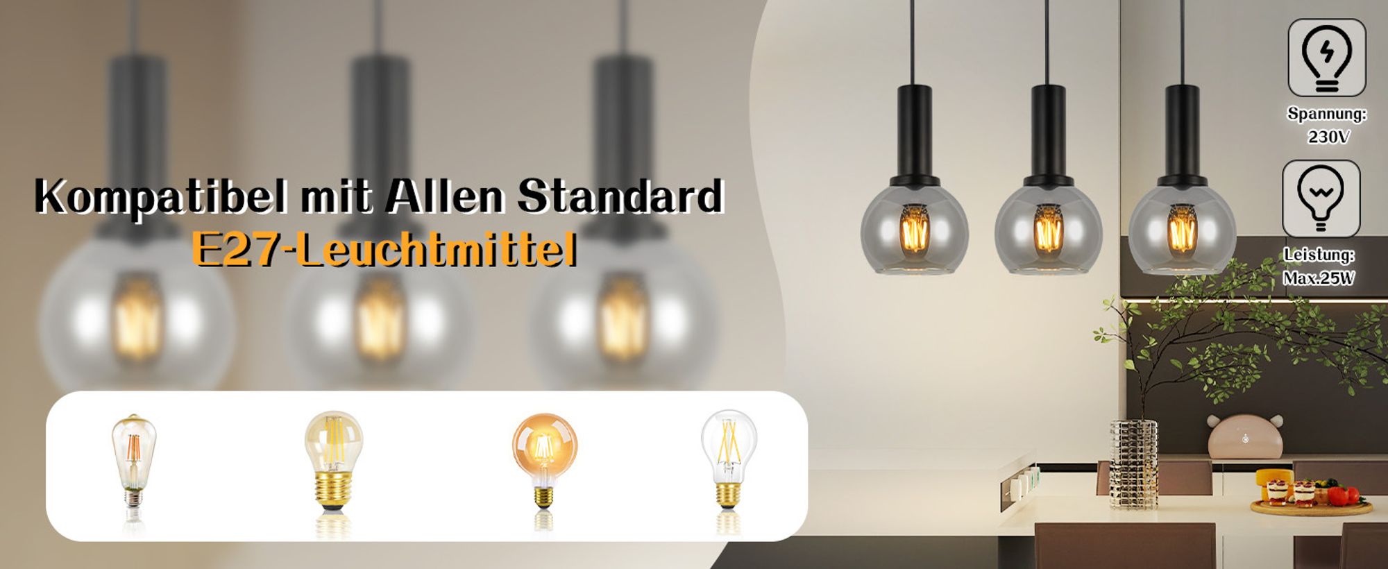 ZMH Hängelampe Wohnzimmer Pendelleuchte Glas 3 Flammig Hängeleuchte Vintage Esszimmerlampe Hängend E27 Pendellampe Esszimmerlampe Höhenverstellbar für Schlafzimmer Arbeitszimmer(ohne Leuchtmittel)