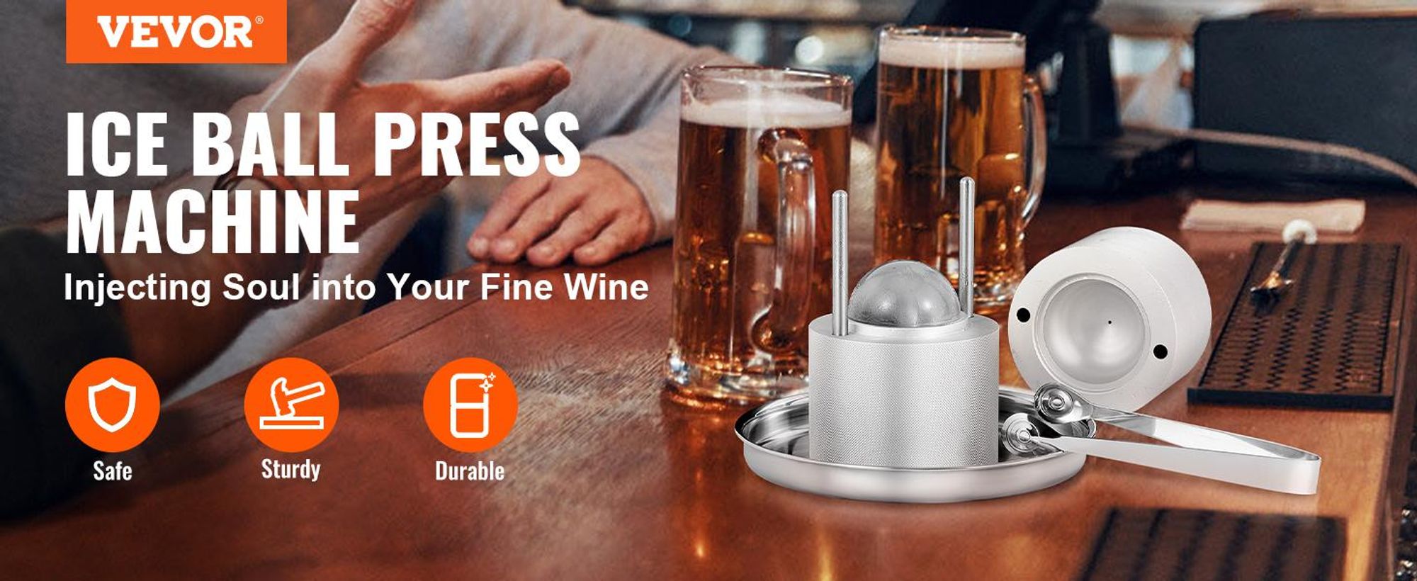 VEVOR Eiskugelpress, 2,4" Eiskugelhersteller, Flugzeug-Aluminiumlegierung Eiskugelpress-Kit für 60mm Eiskugel, Eispresse mit Zange und Tropfschale, für Whiskey, Cocktail, Bourbon, Scotch auf Party & Feiertag, Schwarz, Silber-a, Basis Geschenkbox-b