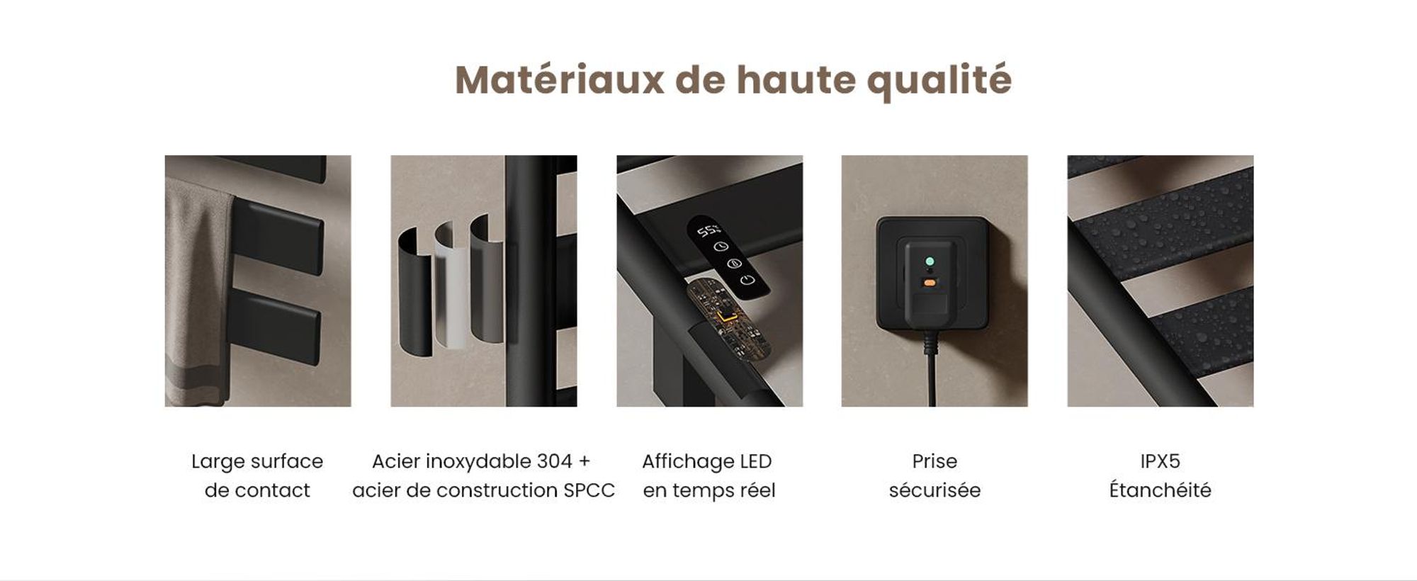 EMKE Sèche-serviettes électrique avec porte-serviettes pivotant et tablette, Thermostat WiFi,vocale, Minuterie, 76x45x14 cm noir