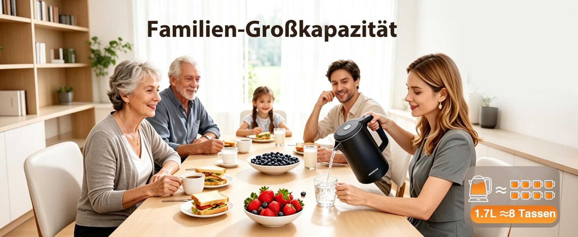 Aigostar Smart Glas-Wasserkocher 1,7L: WLAN & Alexa, 40°C-100°C Temperaturwahl, Innen 100% Edelstahl (Plastikfrei), Strix-Kontrolle, Schwarz