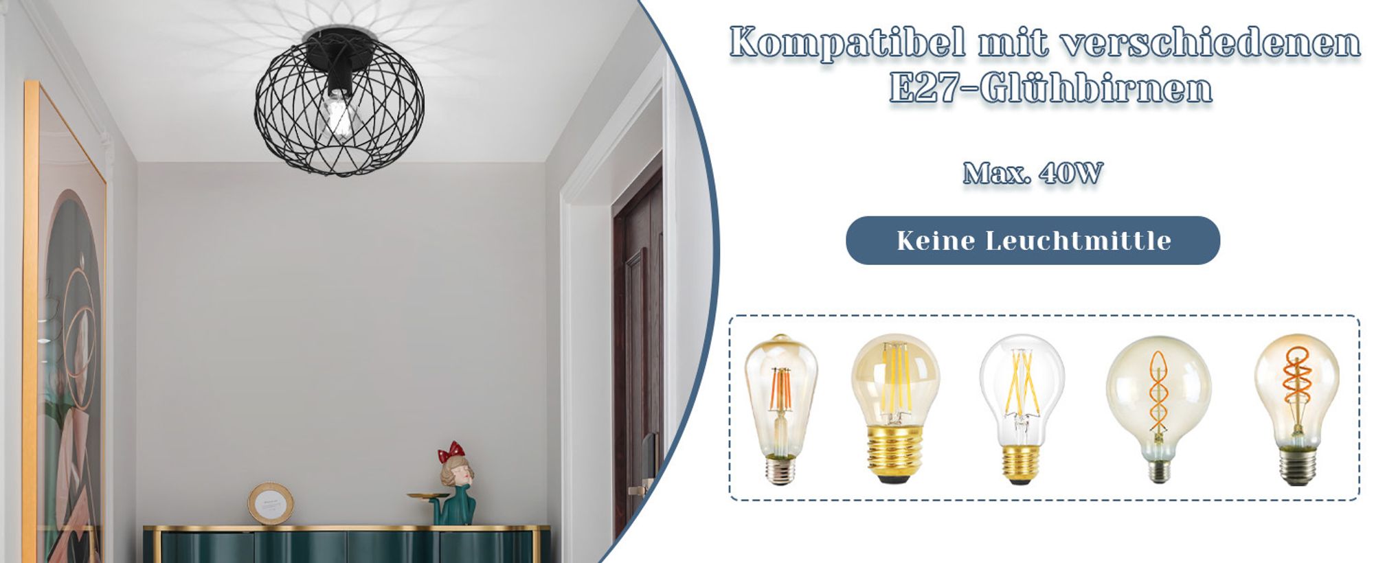 ZMH Deckenleuchte 1 Flammig Deckenlampe Vintage Flurlampe Schwarz Metall E27 Retro Runde Lampenschirm Industrial für Gang Korride Wohnzimmer Schlafzimmer Küche Ohne Leuchtmittel Max.40W