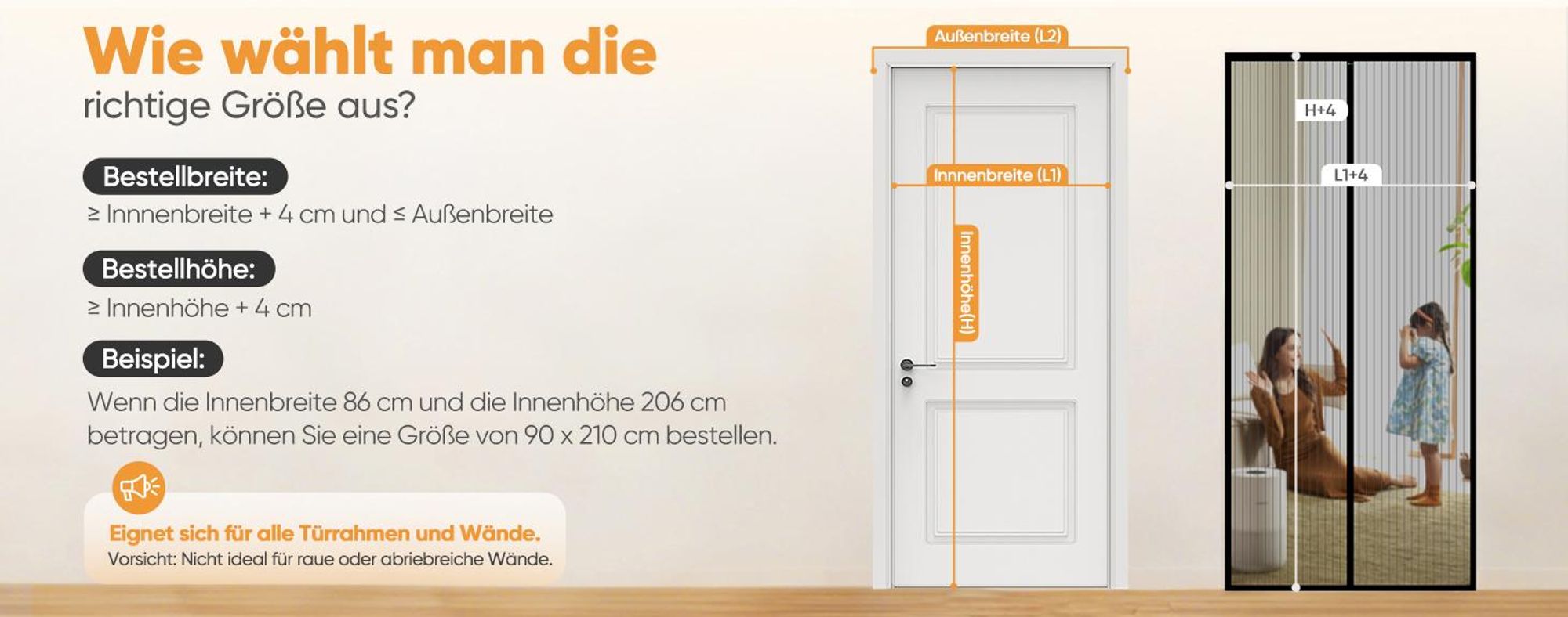 Sekey Fliegengitter Tür 90x210 cm – Magnet Insektenschutz für Balkon- & Haustüren, einfache Montage ohne Bohren, Schwarz