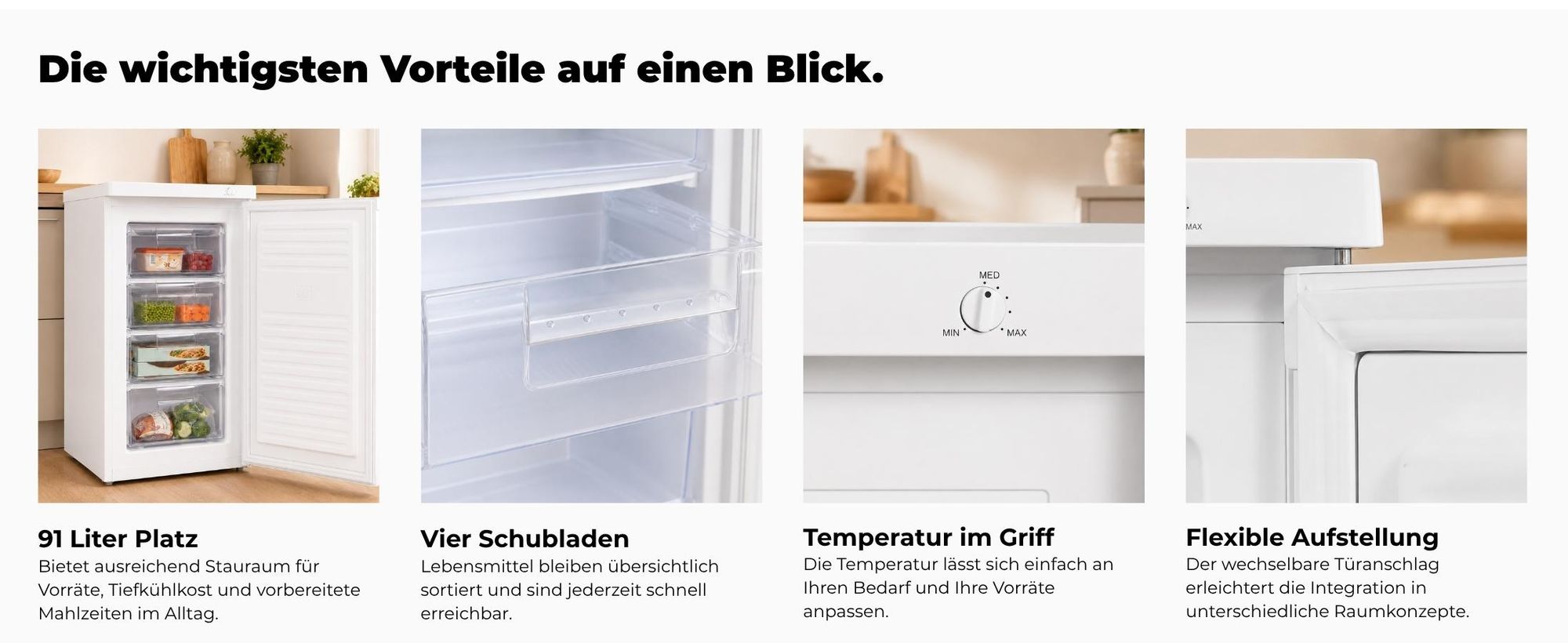 Exquisit Gefrierschrank GS512-040E weiss | 91 l Nutzinhalt | Energieklasse E | 40 dB(A) | 4-Sterne-Gefrierfach | kompakte Bauform