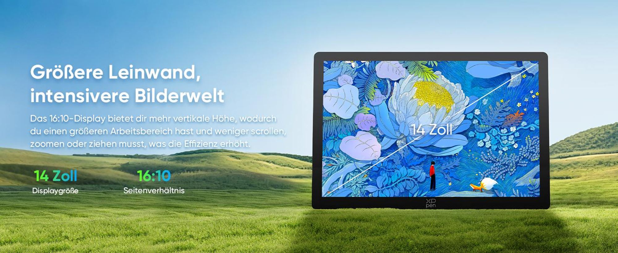 XPPen Artist Ultra 14 OLED Grafikdisplay 2,8K brillante Farben leicht und portabel für Designer und Künstler