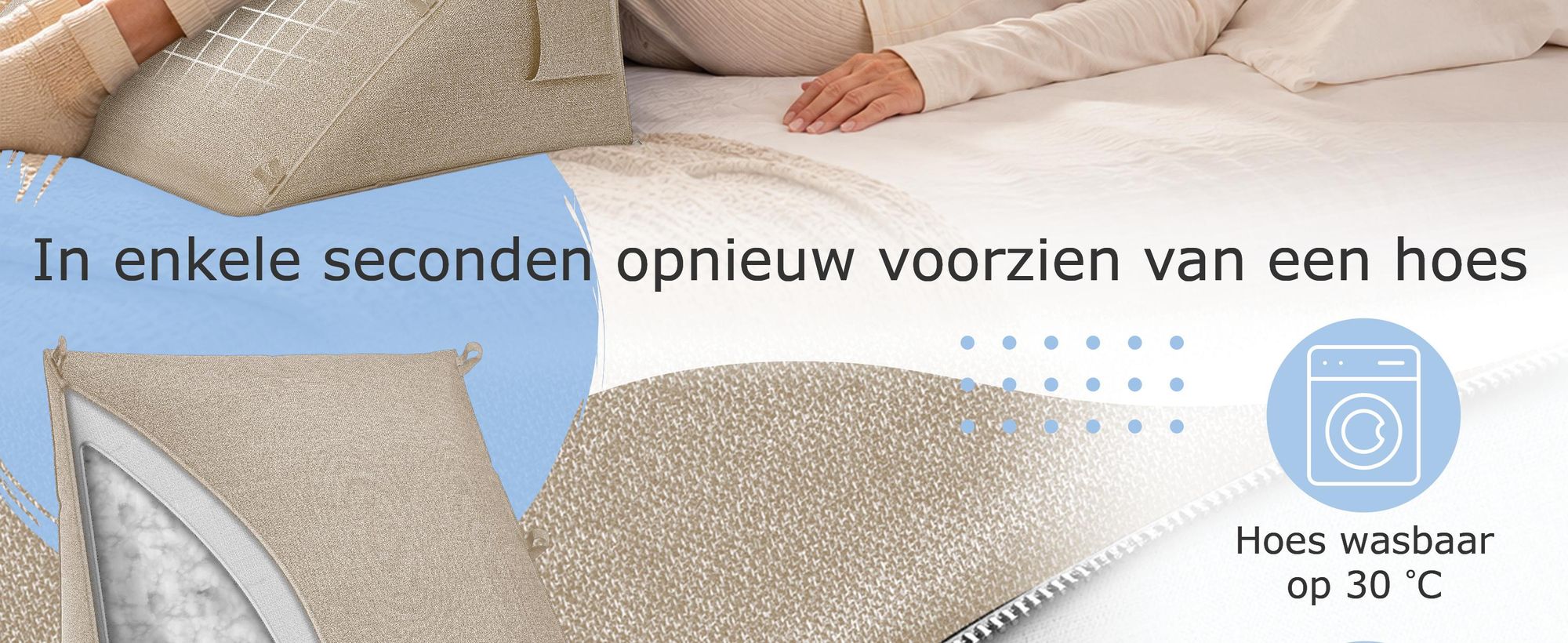ELONEO rugkussen met afneembaar neksteun en zijvak, rugsteunkussen met wasbare hoes