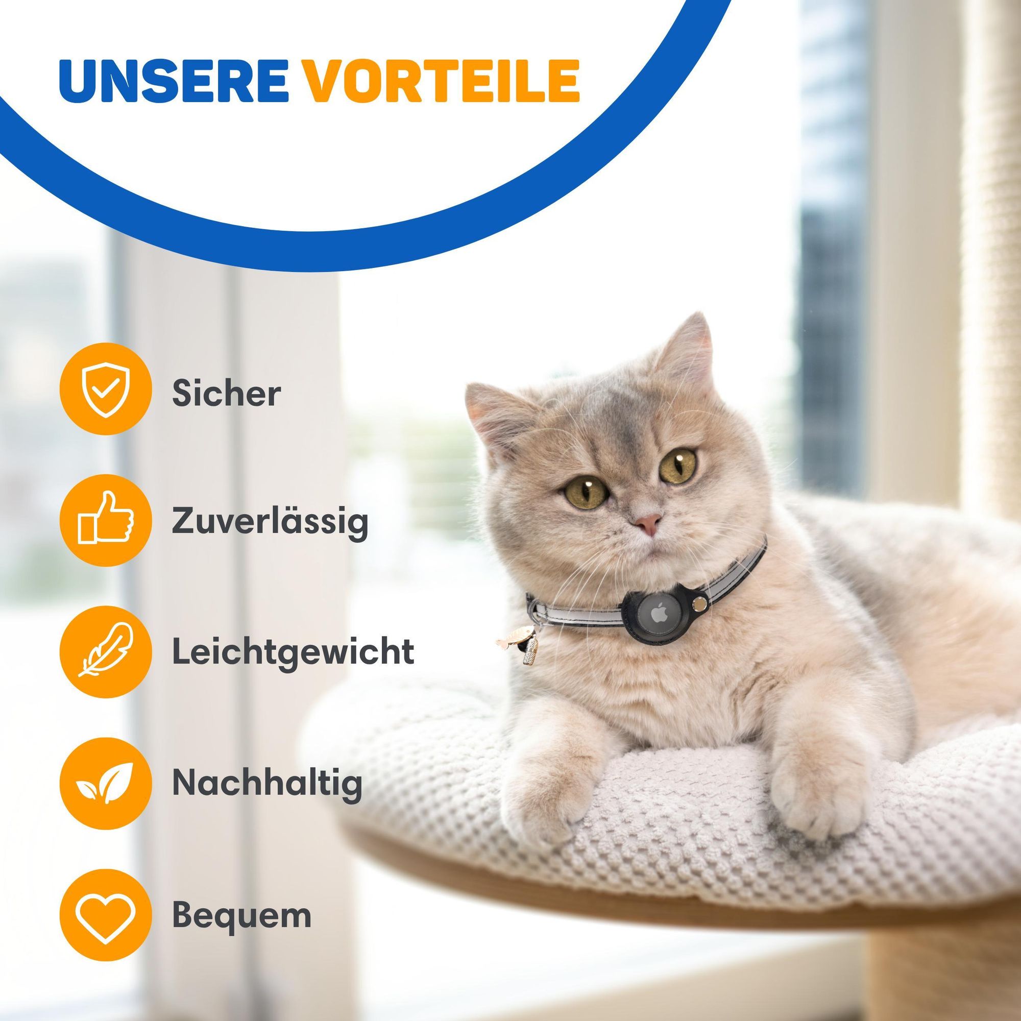 Vulpes Goods Katzenhalsband, Apple Airtag Halsband für Katzen, Kratzerfest und wasserdicht, Mit 3x Zubehör, 23.5-30.5 CM, S