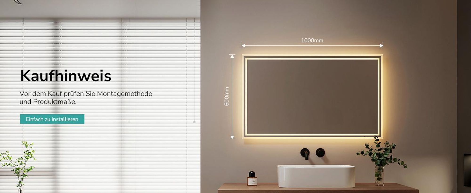 EMKE LED Badspiegel mit Beleuchtung 100X60 cm Antibeschlag, Wandspiegel Badezimmerspiegel mit mechanischem Schalter, 3000K/6500K Lichtfarben, IP44