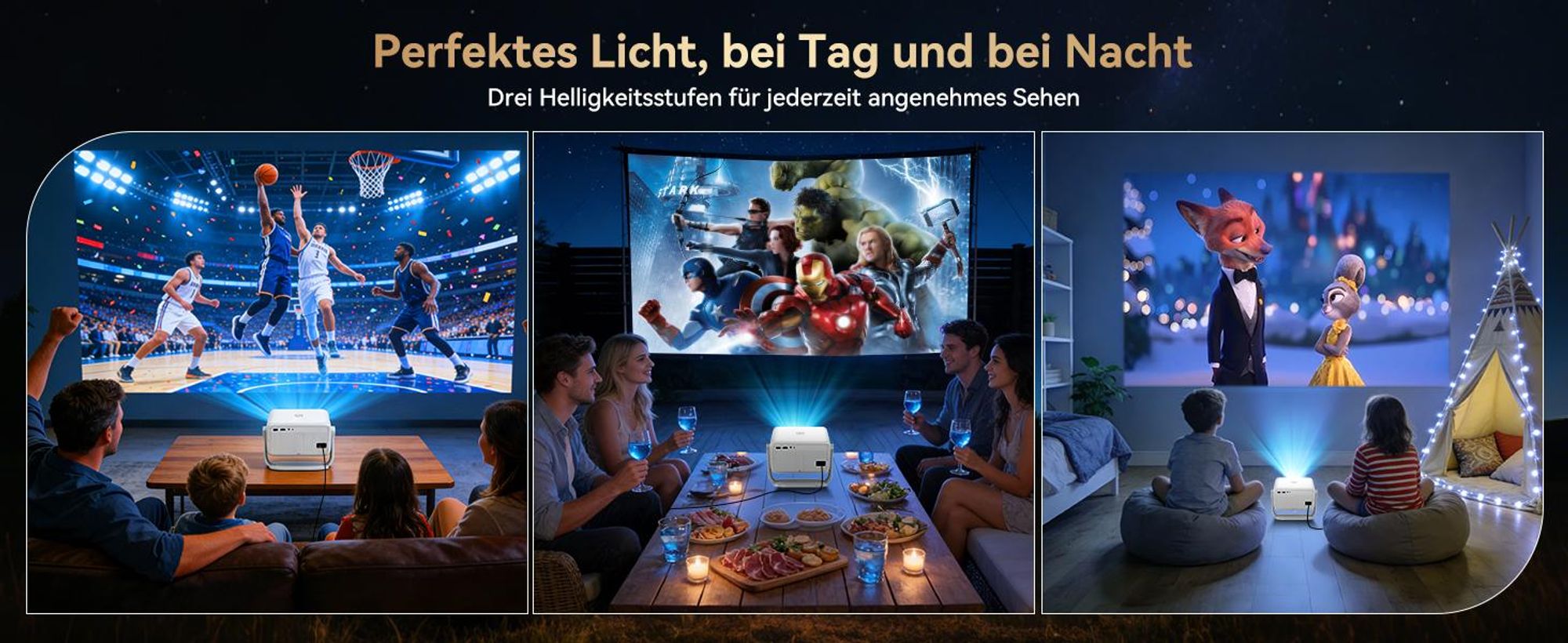 Blackview Huidun PT10 Beamer, 25000 Lumen, 1080P Native, 4K, Google TV, 360° Deckenprojektion, KI Autofokus, WiFi 6, 10W HiFi, Tragbares Heimkino