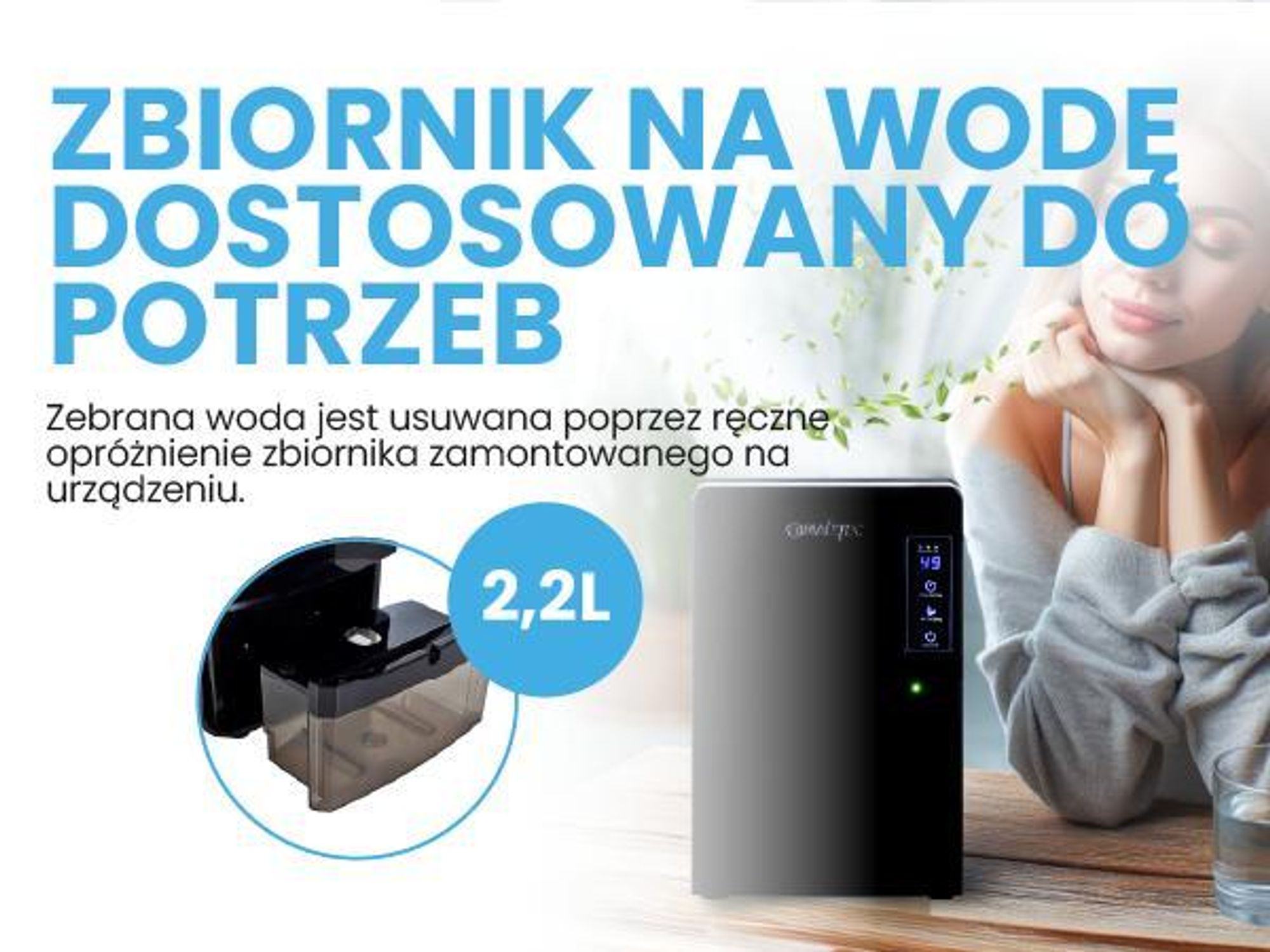 Osuszacz powietrza zdalnie sterowany z timerem, z funkcją automatycznego rozmrażania