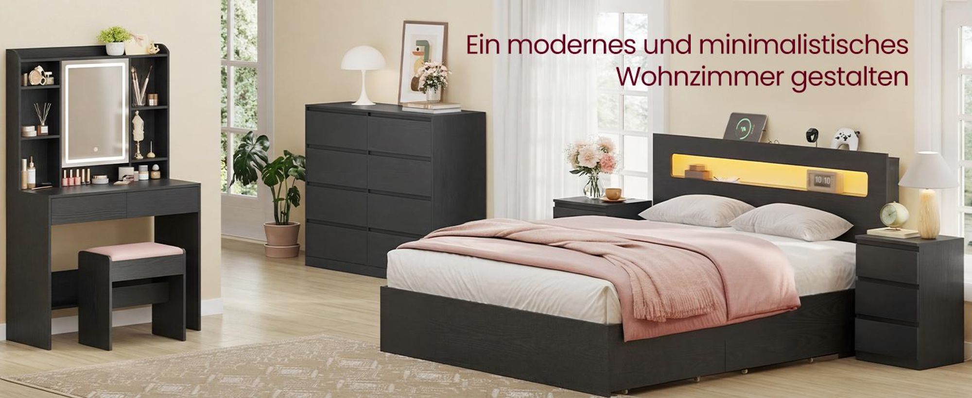 VASAGLE Kommode, Aufbewahrungsschrank, mit 8 Schubladen, für Schlafzimmer, 40 x 119,4 x 97.5 cm, modern, schwarz