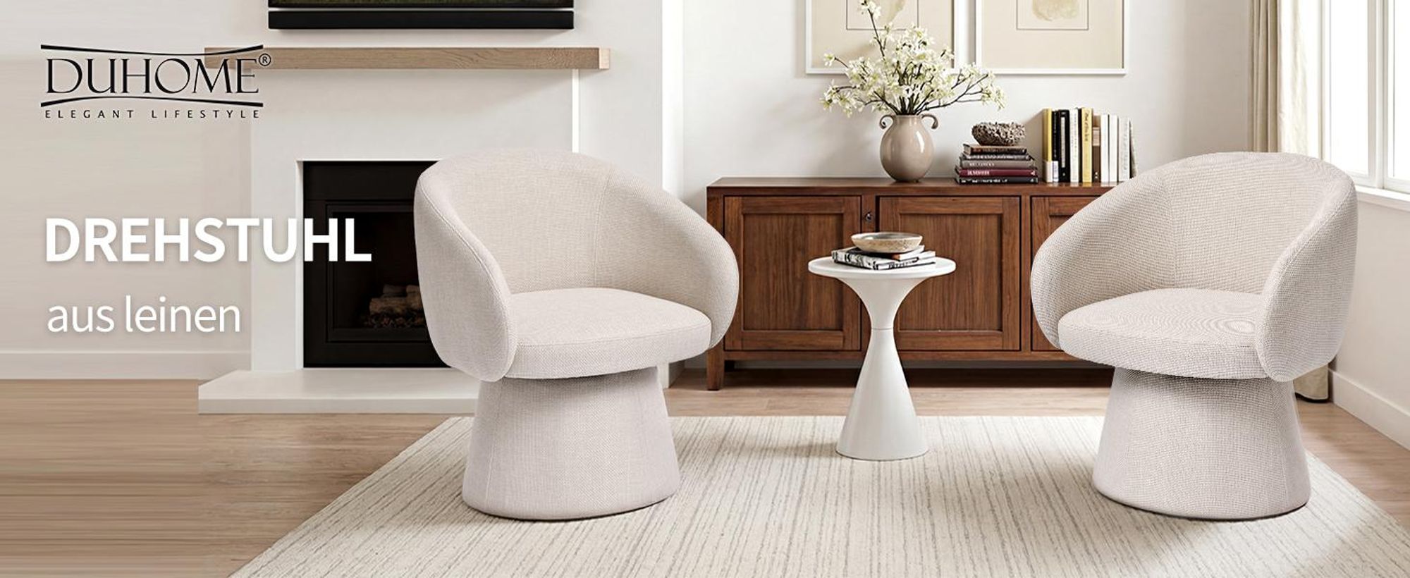 Duhome Sessel Wohnzimmer Beige Drehstuhl aus Leinen Loungesessel Design Modern Polsterstuhl für Schlafzimmer Esszimmer Büro