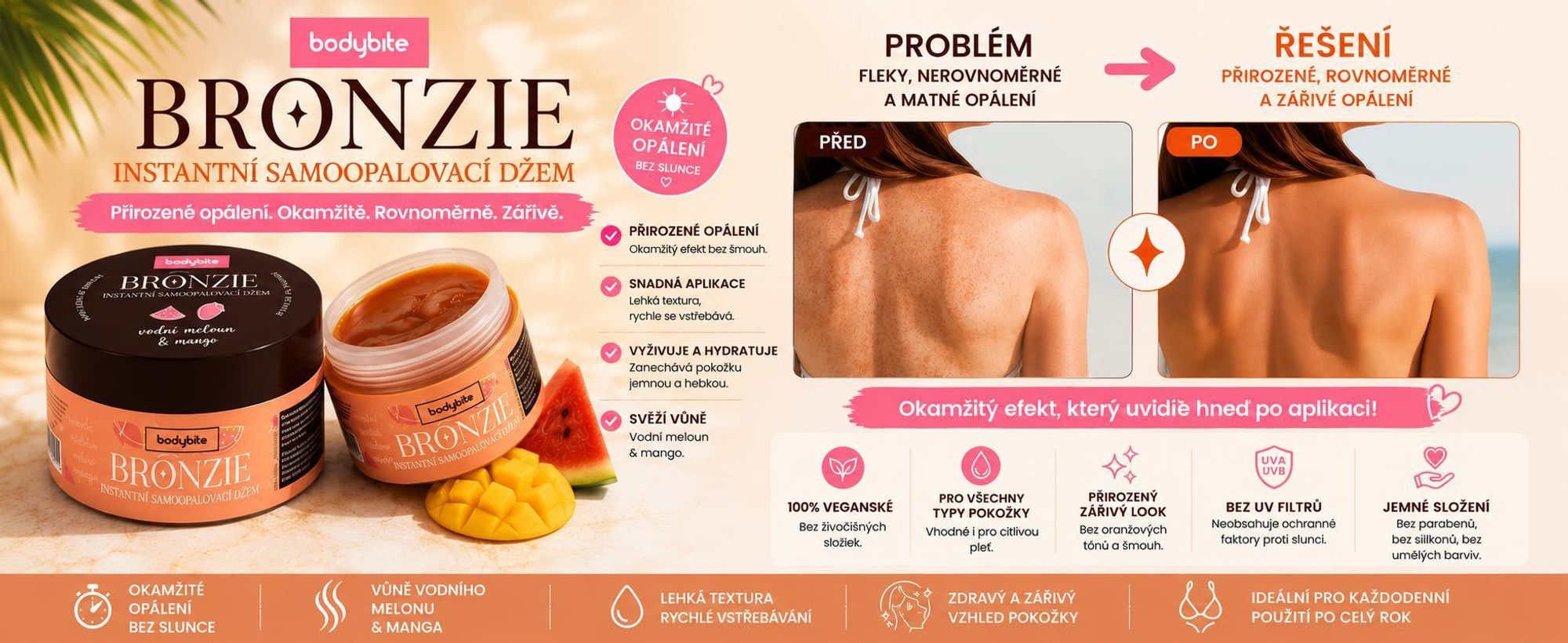 200 ml opalovací krém s okamžitým účinkem, džem na opalování - BRONZIE