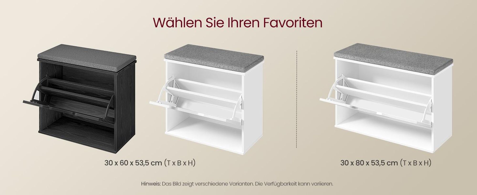 VASAGLE Schuhbank mit Sitzkissen, Sitzbank mit 3 Ebenen, Schuhkipper für 6 Paar Schuhe