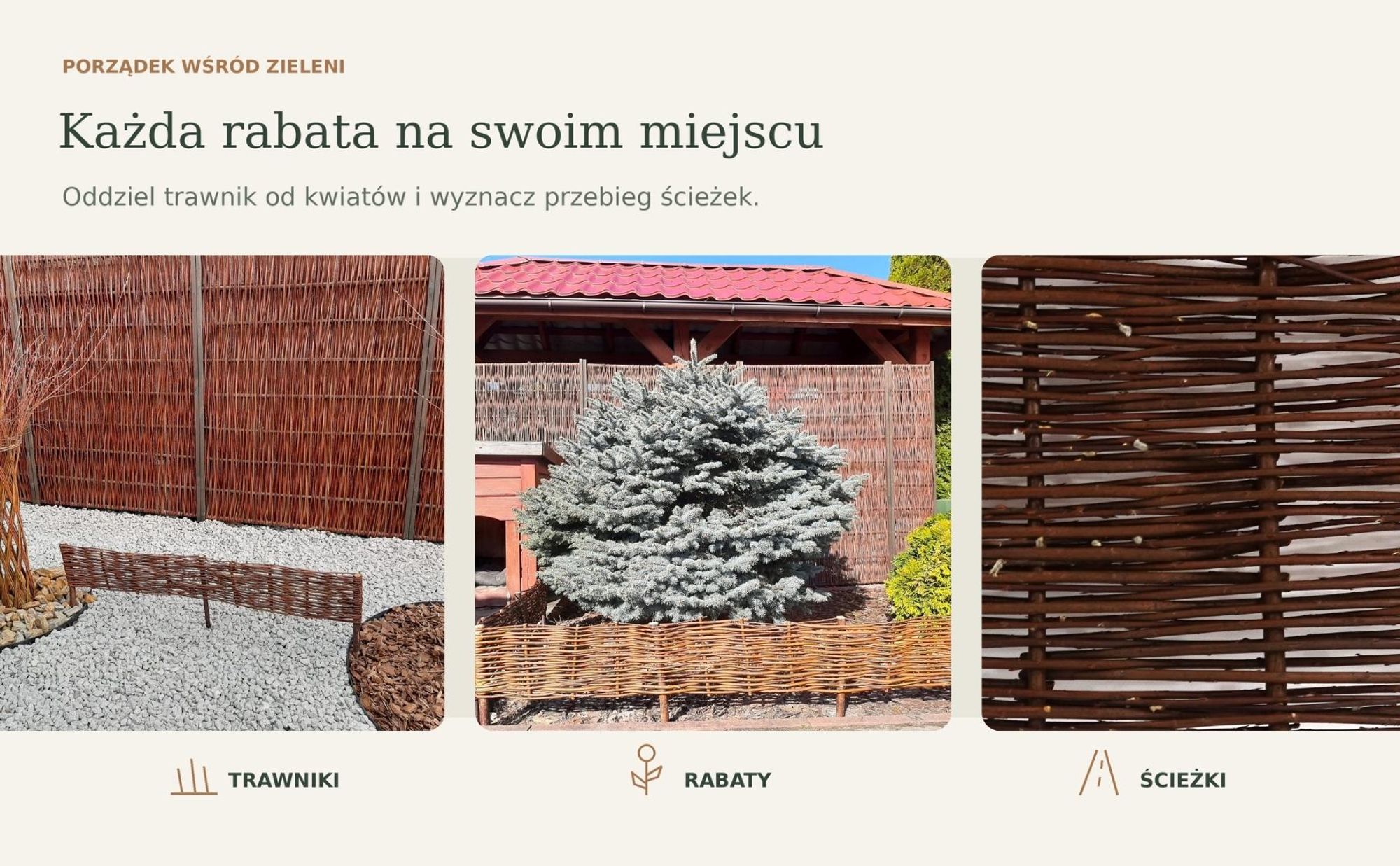 Ogrodzenia Wiklinowe Palisada Wiklinowa Zestaw 10 sztuk 120x20 cm, Rabatka Ogrodowa, Obrzeże Trawnika, Naturalny Płotek Wiklinowy, Ręcznie Robiony